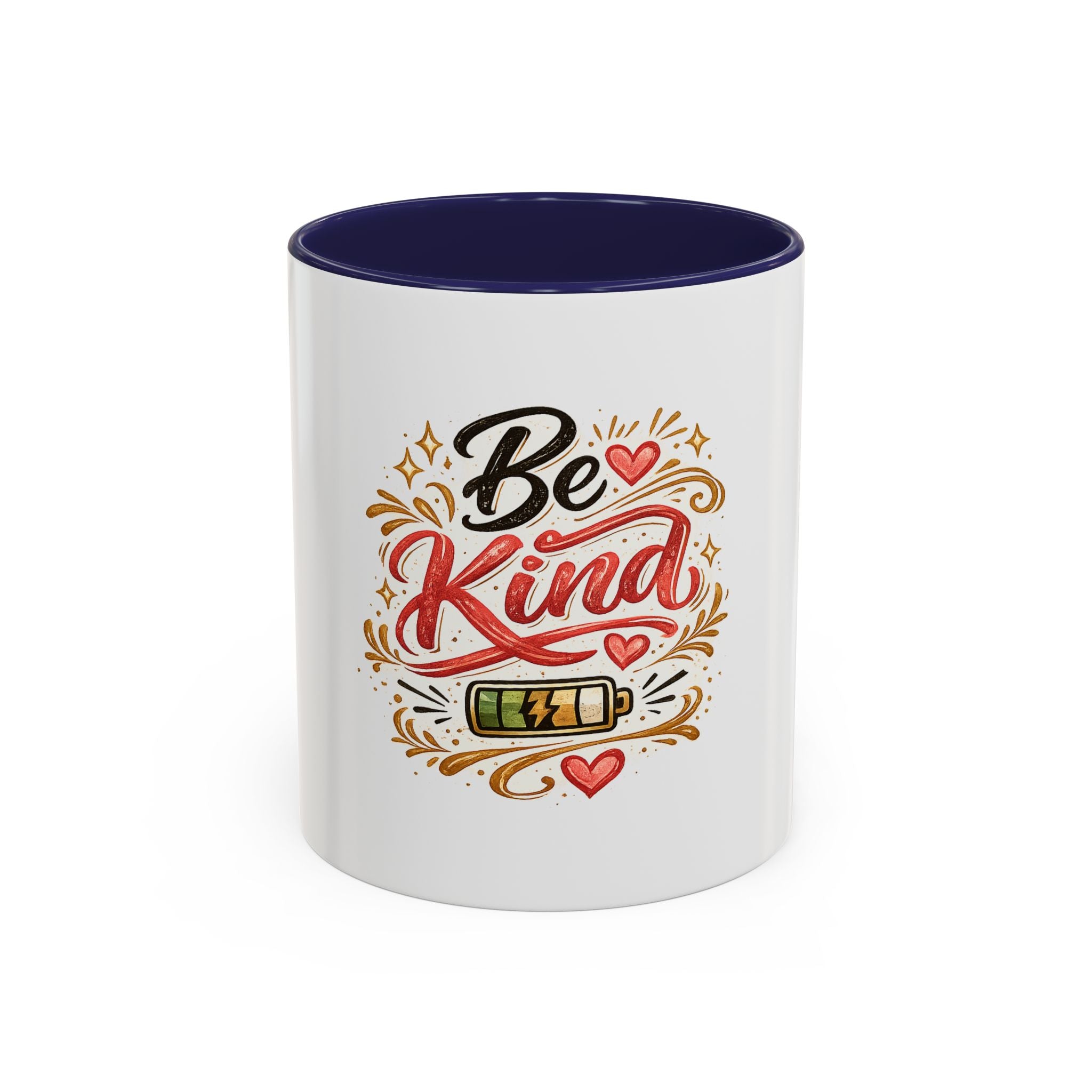 Be Kind Accent Coffee Mug — Inspirational White & Black Ceramic Mug (11/15oz)
