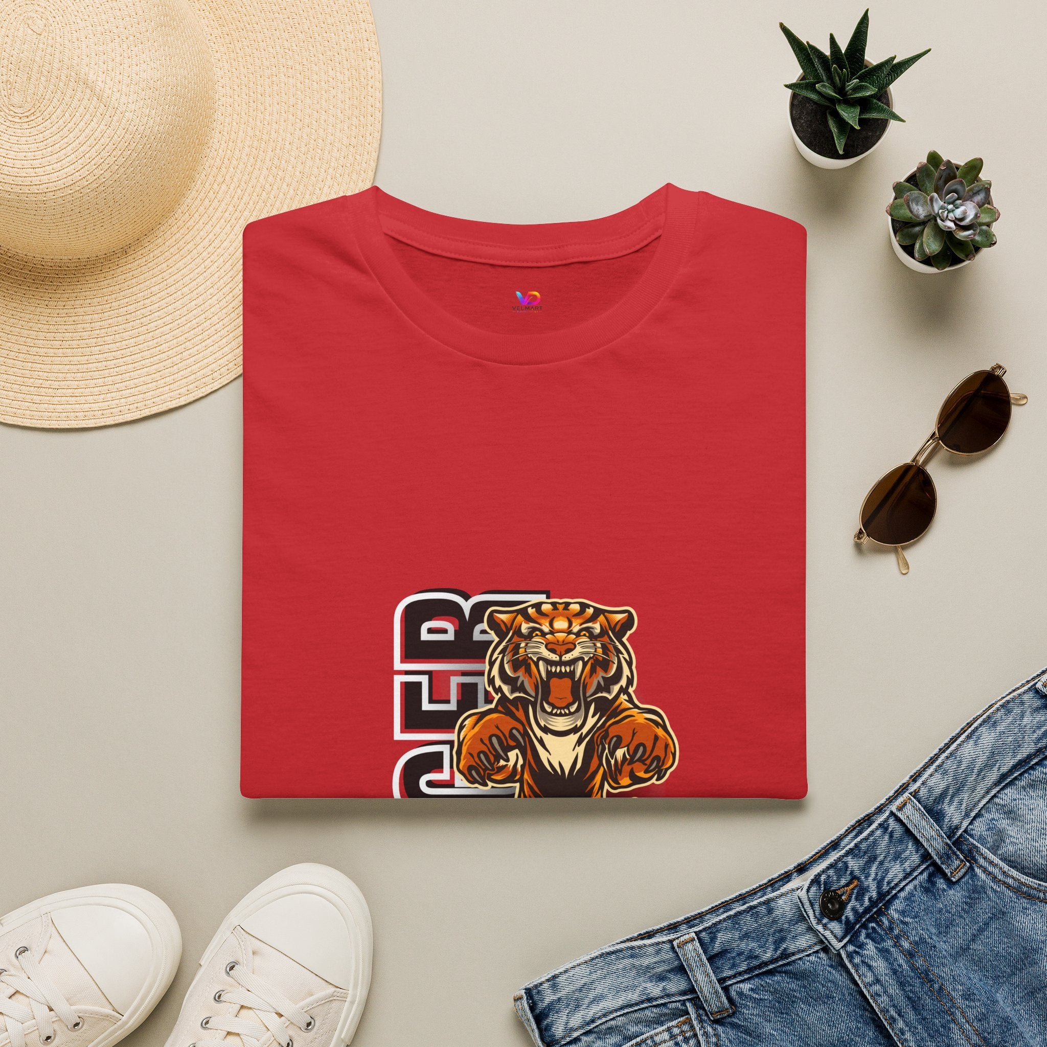 Tiger Graphic T-Shirt – Fierce Roaring Tiger Vertical Text Design