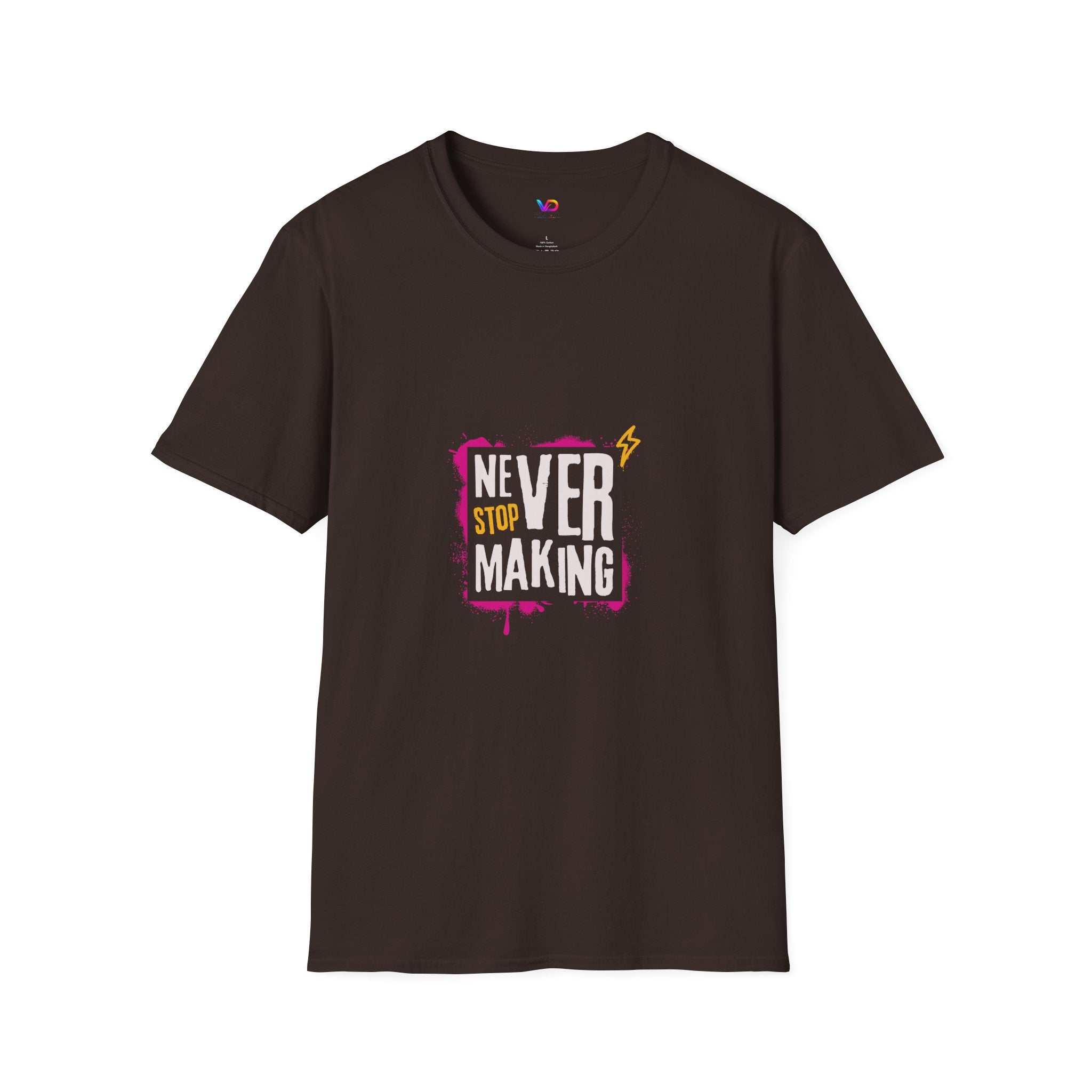 T-Shirt — "Never Stop Dreaming" Graphic Tee (Pink Brushstroke Lightning)