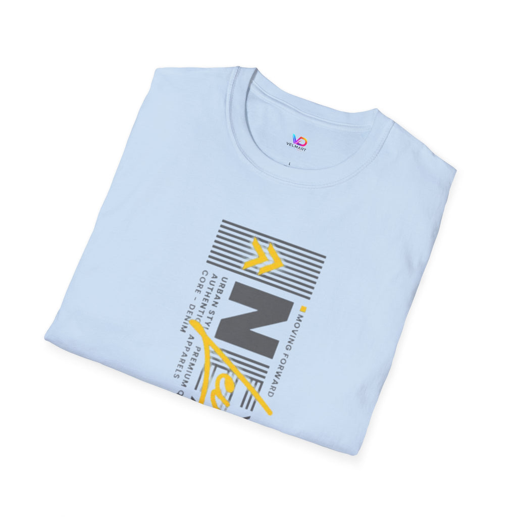 Vertical 'NEXT' Graphic T‑Shirt — Modern Yellow & Gray Streetwear Tee