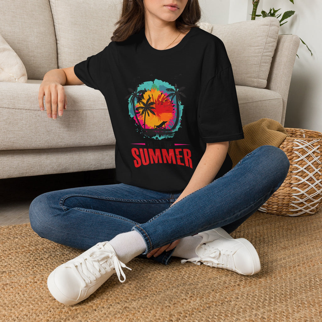 Summer Vibes T-Shirt — "Enjoy the Summer" Tropical Palm Sunset Tee