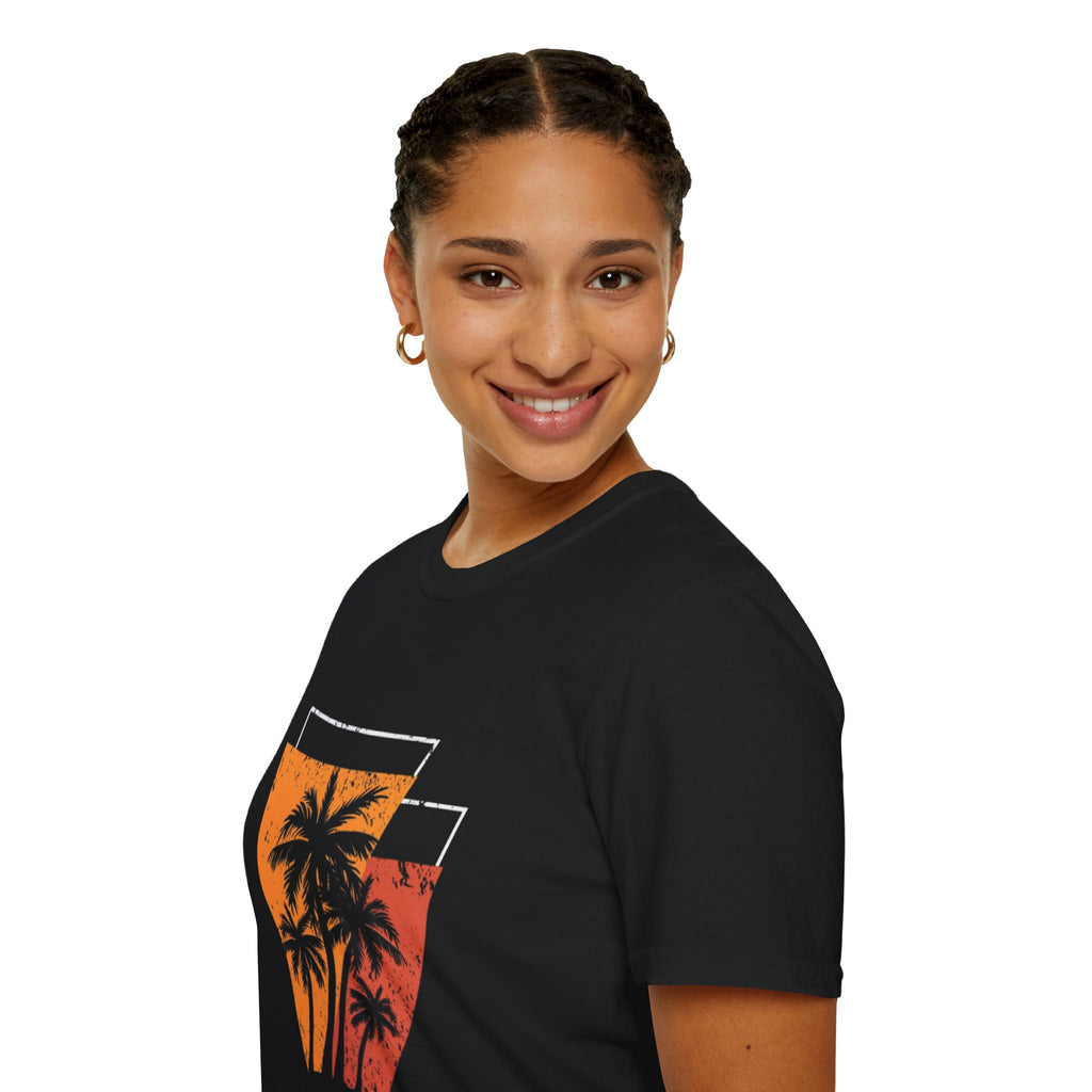 Vintage Palm Triangle T‑Shirt — Retro Sunset Beach Tee