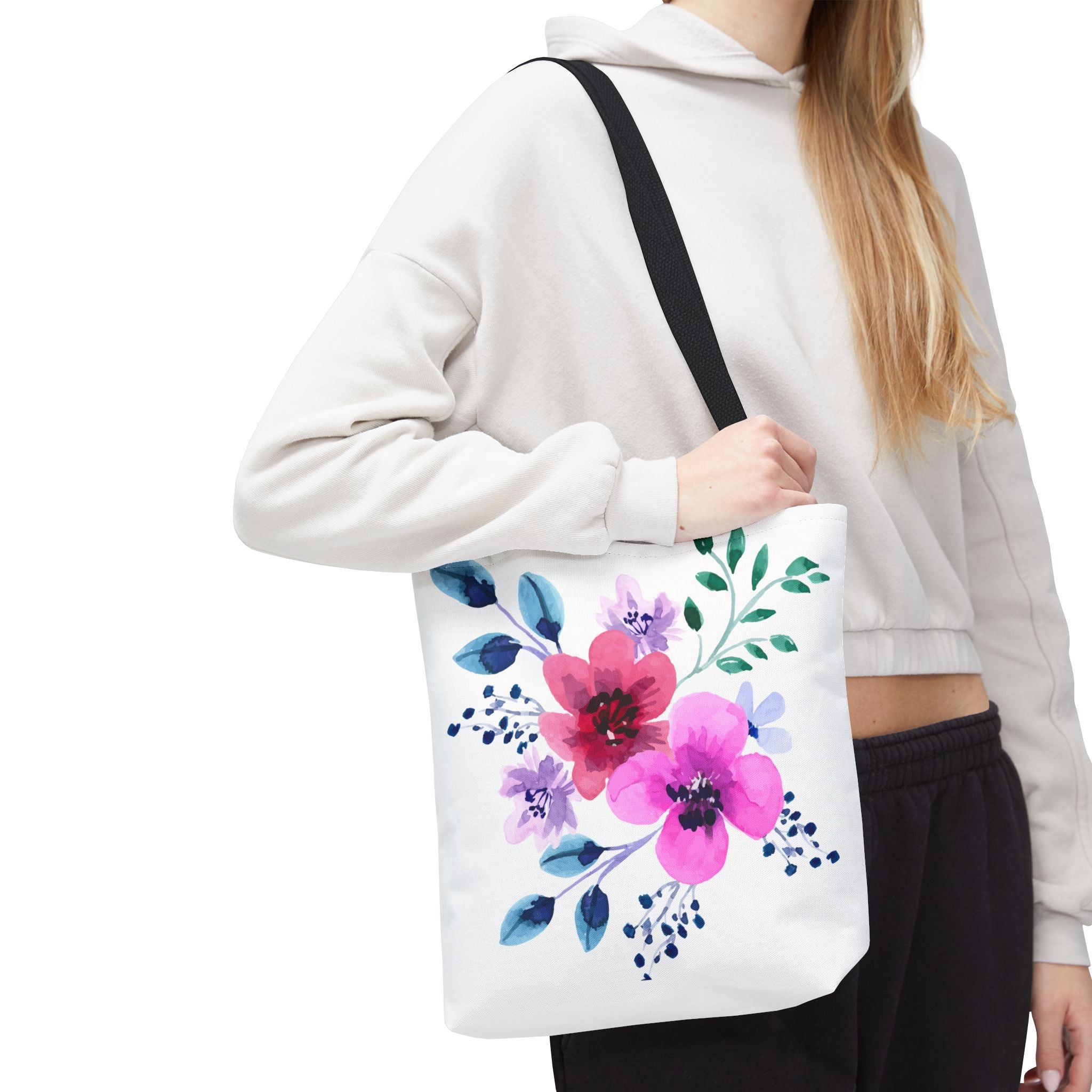 Floral Watercolor Tote Bag — Pink Blossoms All-Over Print