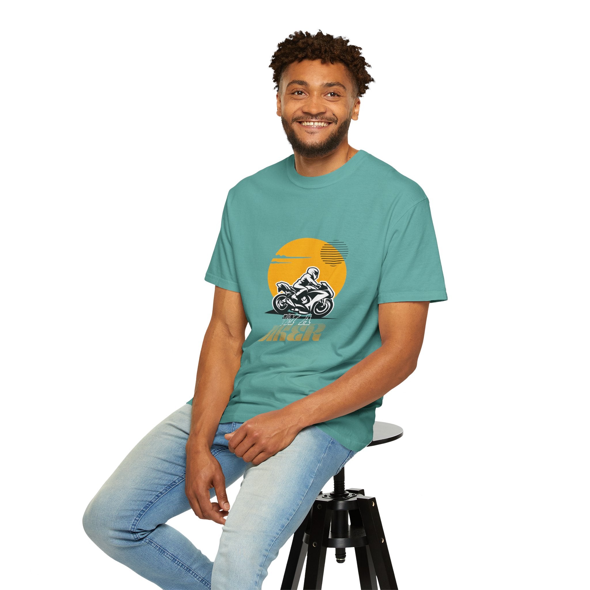 Motorcycle Rider T-Shirt — Retro Sunset Biker Graphic