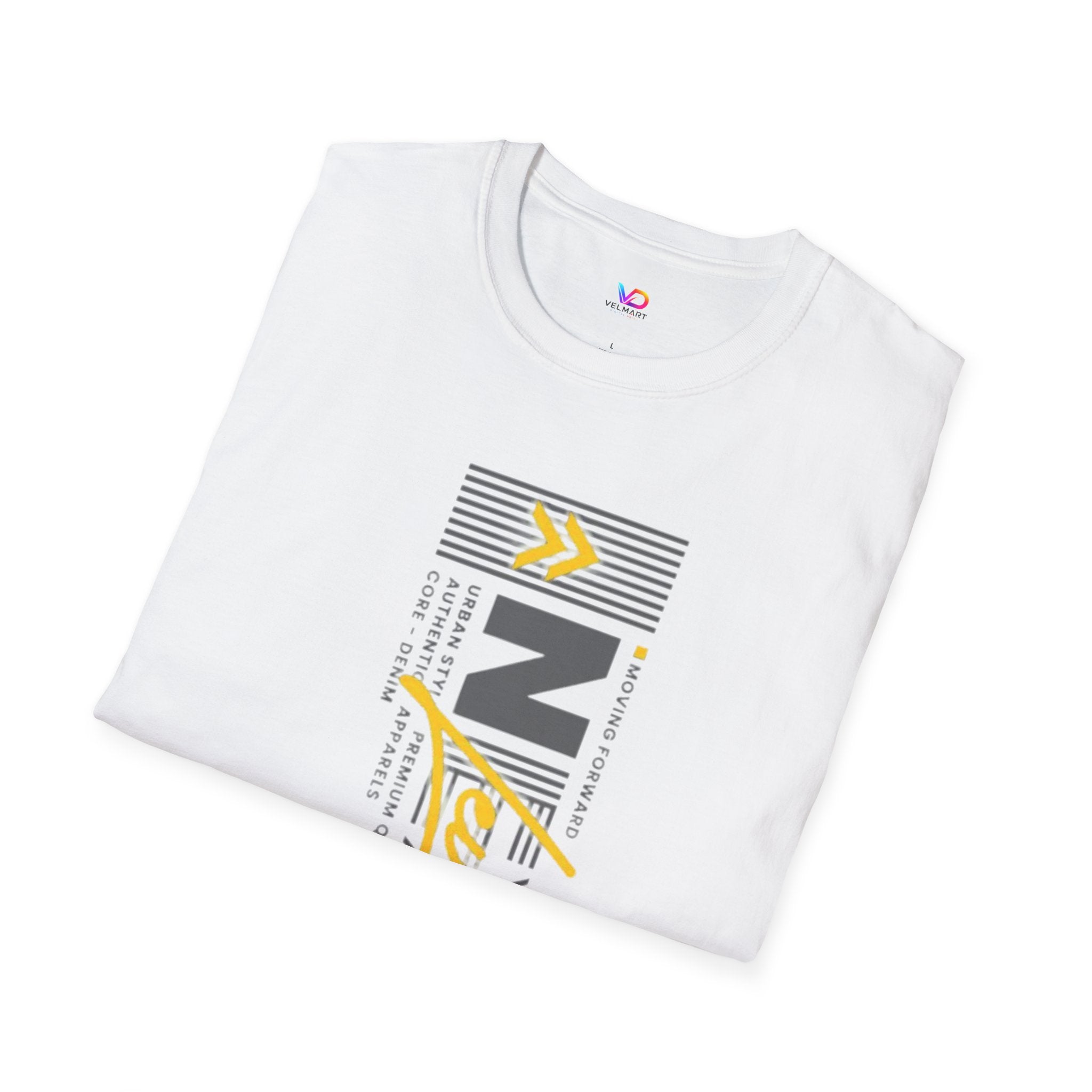 Vertical 'NEXT' Graphic T‑Shirt — Modern Yellow & Gray Streetwear Tee