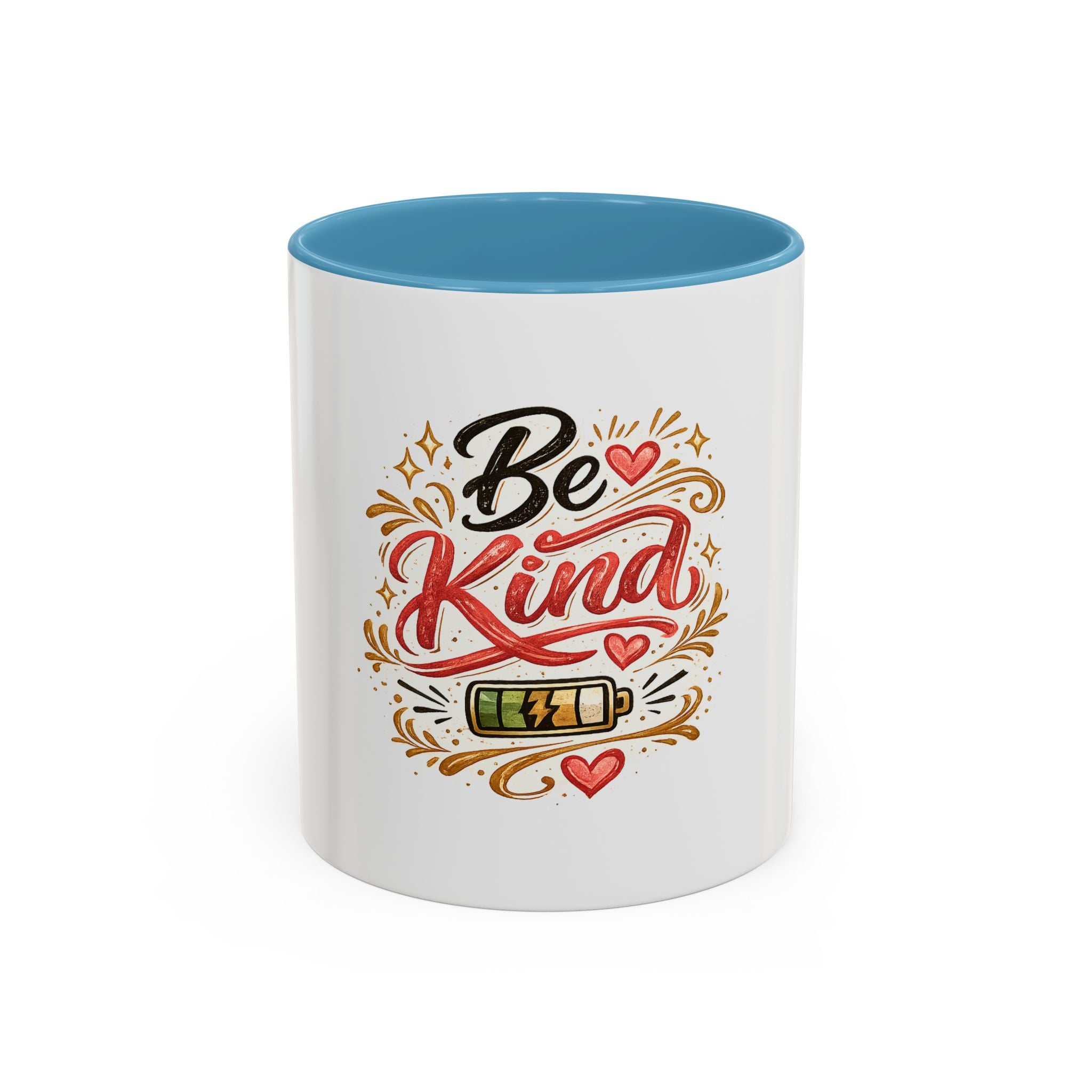 Be Kind Accent Coffee Mug — Inspirational White & Black Ceramic Mug (11/15oz)