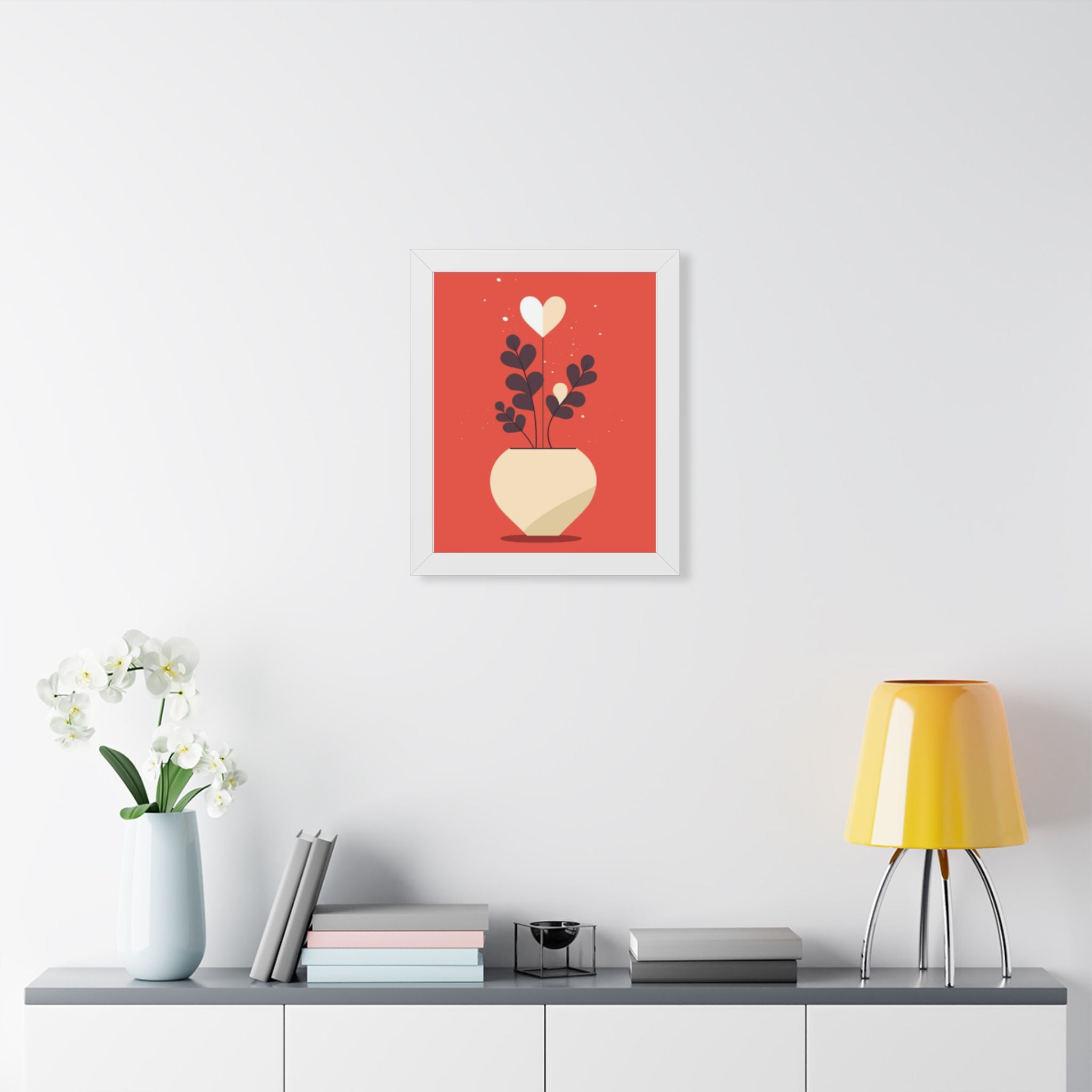 Framed Vertical Poster — Heart Bloom Potted Plant Art Print