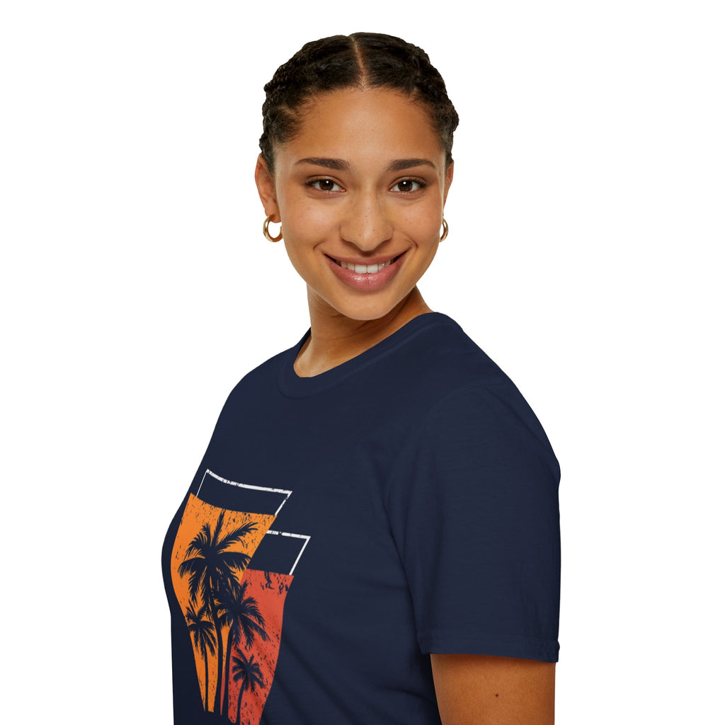 Vintage Palm Triangle T‑Shirt — Retro Sunset Beach Tee
