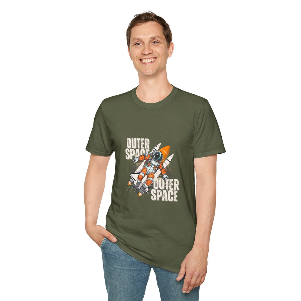 Outer Space Rocket Astronaut Tee — Retro Orange Space Shuttle T-Shirt