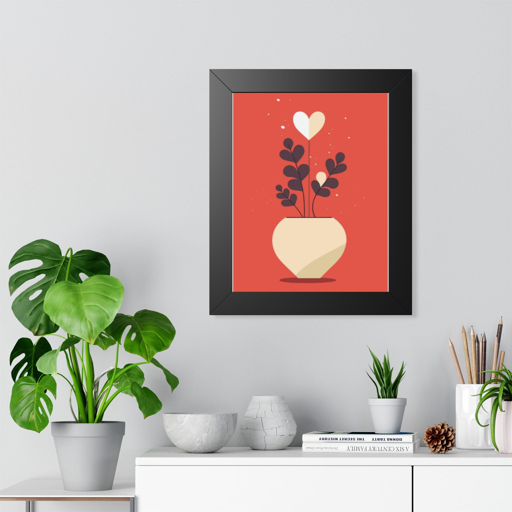 Framed Vertical Poster — Heart Bloom Potted Plant Art Print
