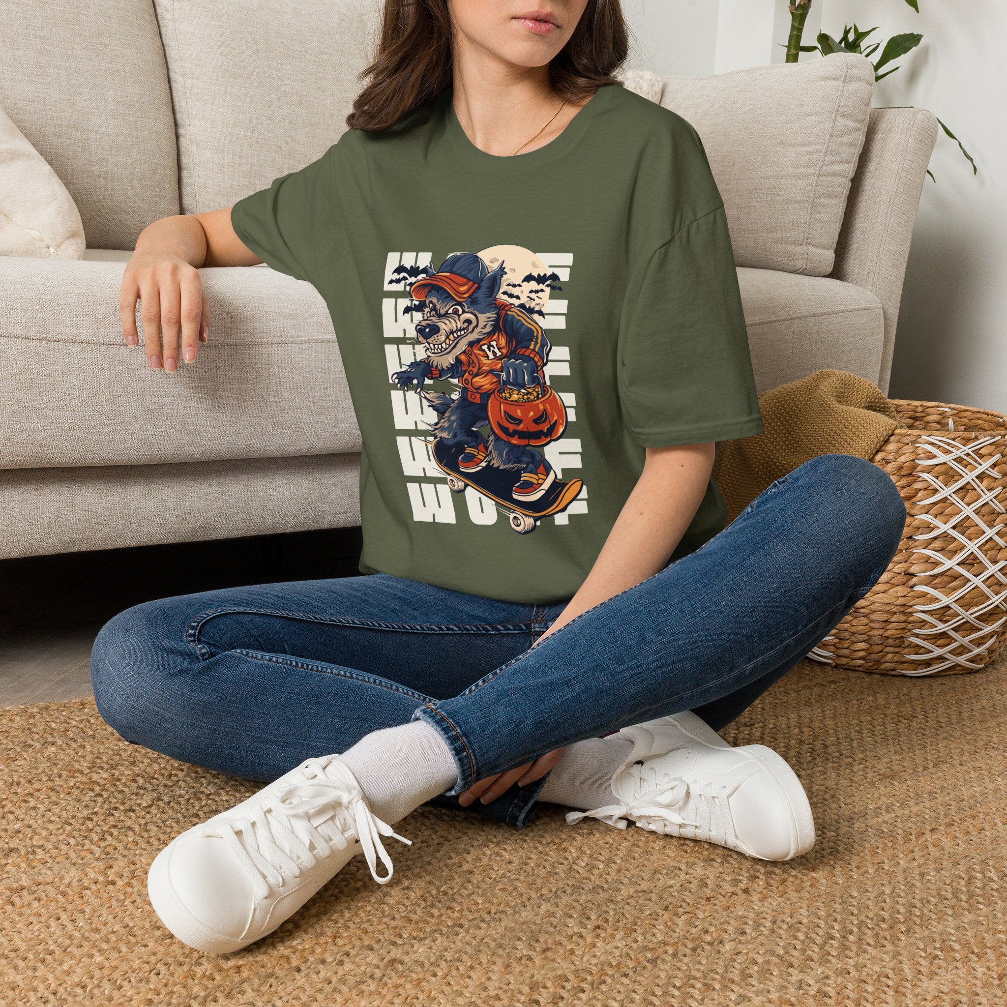 Halloween Skateboarder Skeleton T-Shirt — Spooky Pumpkin & Bats Graphic Tee