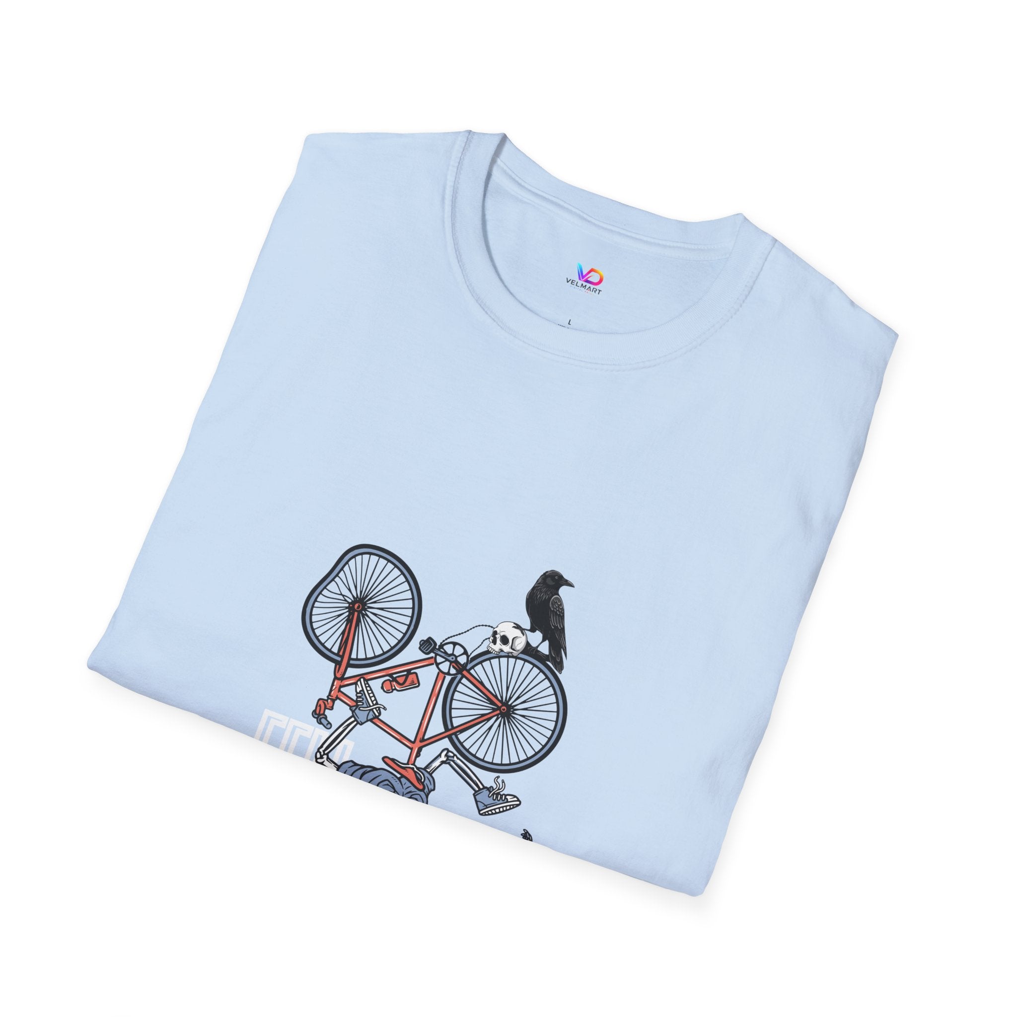 T-Shirt — Vintage Bike Crash Illustration with Crow (whimsical urban cycling tee)