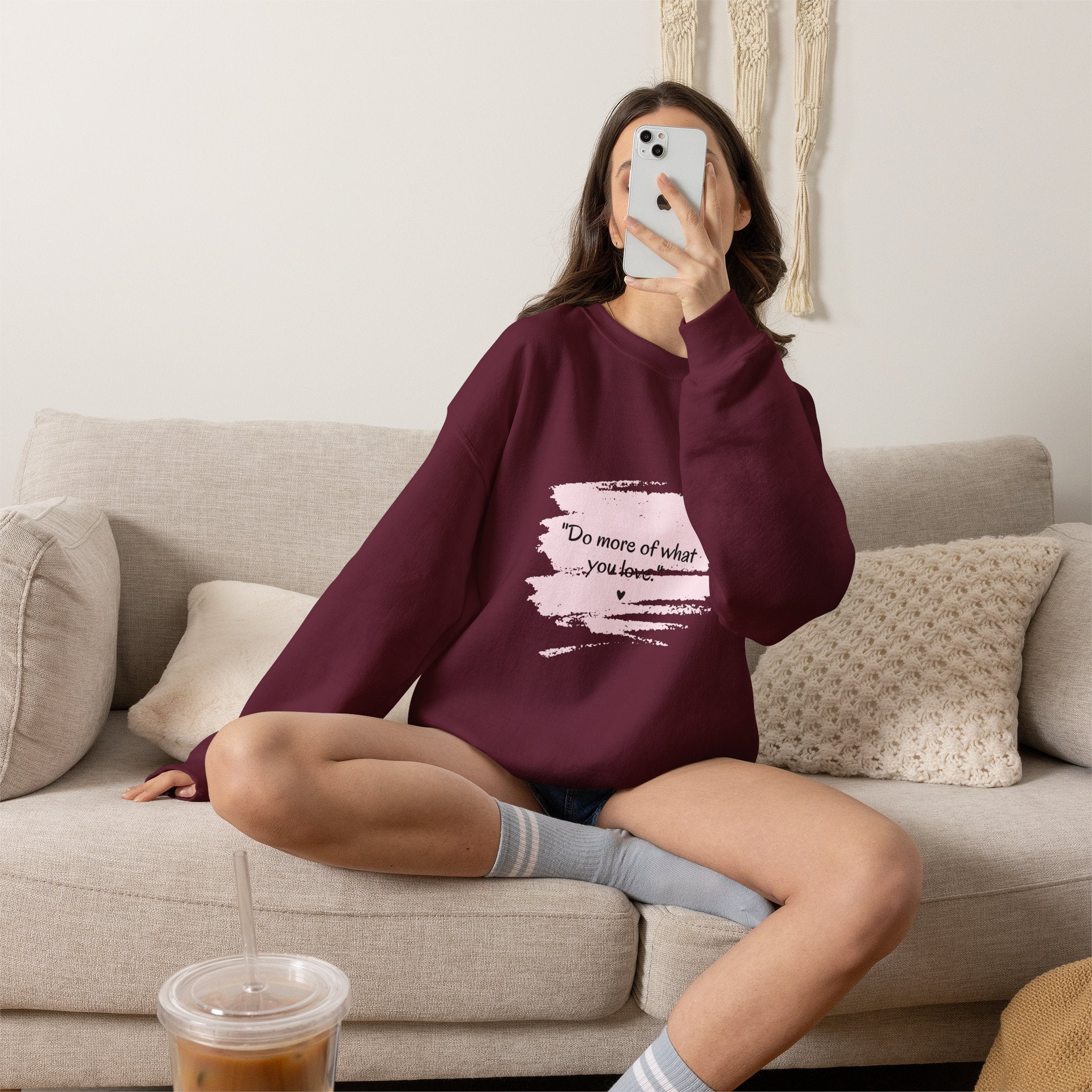 Do More Of What You Love Crewneck Sweatshirt – Motivational Pink Brushstroke Crew