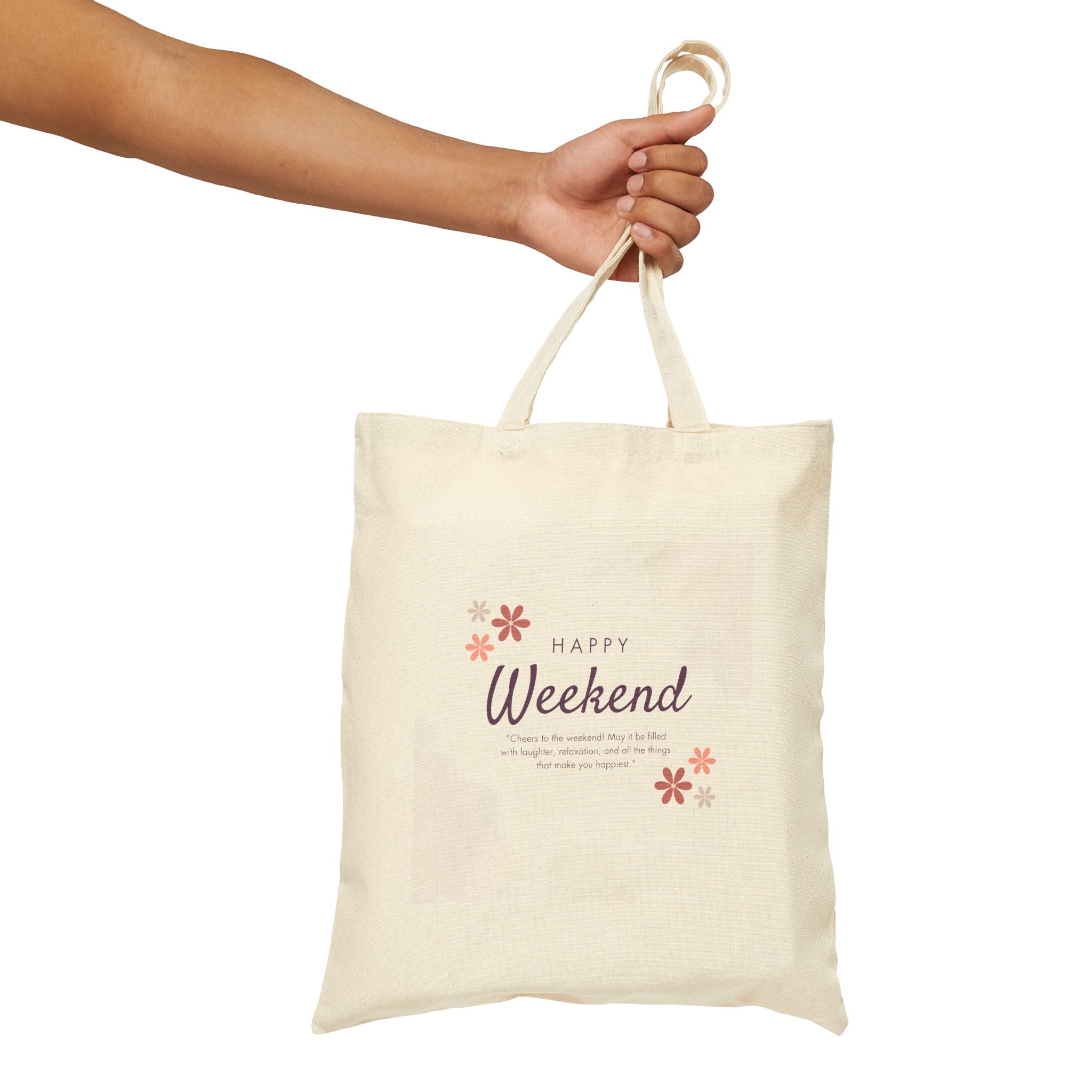 Happy Weekend Canvas Tote Bag — Floral Cotton Market Bag