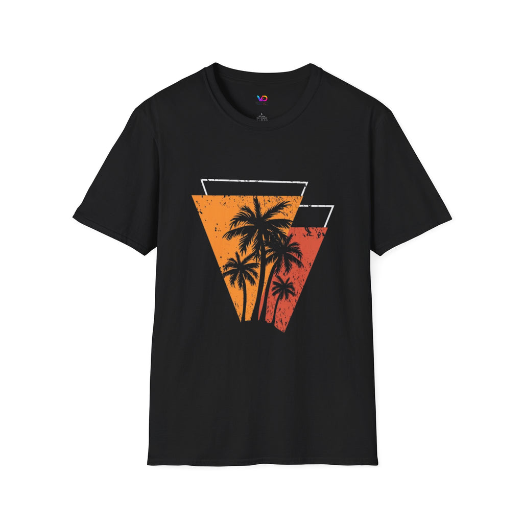 Vintage Palm Triangle T‑Shirt — Retro Sunset Beach Tee