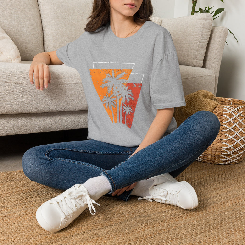 Vintage Palm Triangle T‑Shirt — Retro Sunset Beach Tee
