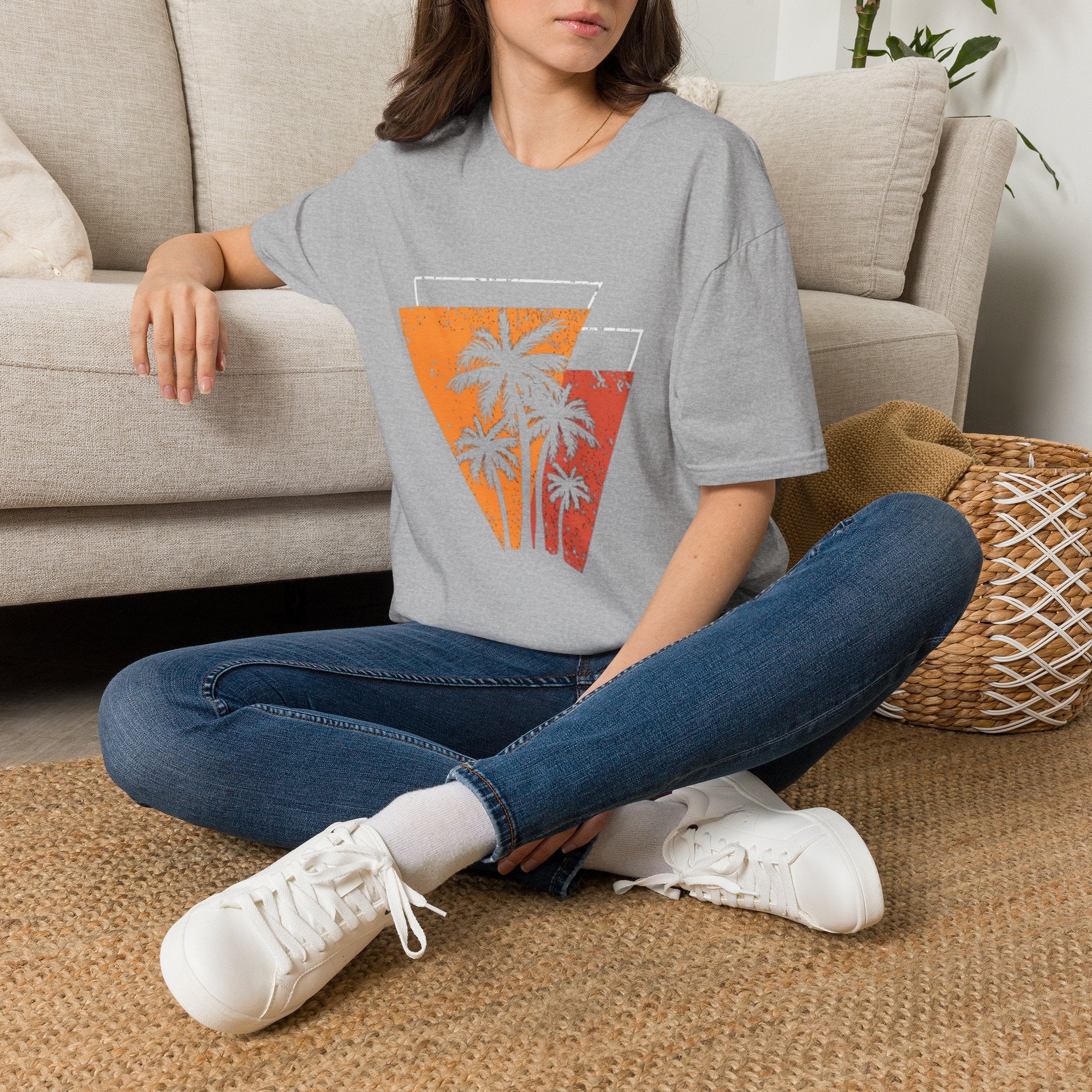 Vintage Palm Triangle T‑Shirt — Retro Sunset Beach Tee