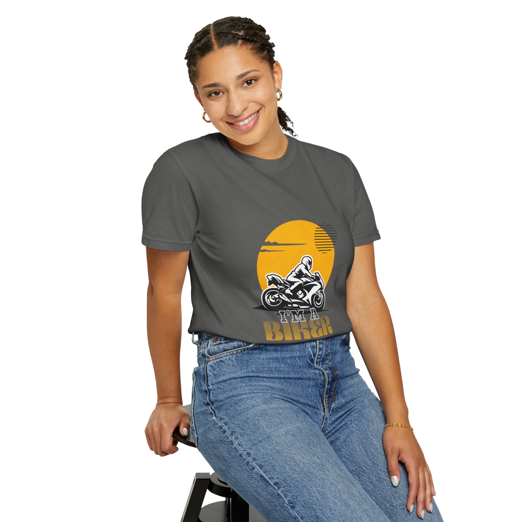 Motorcycle Rider T-Shirt — Retro Sunset Biker Graphic