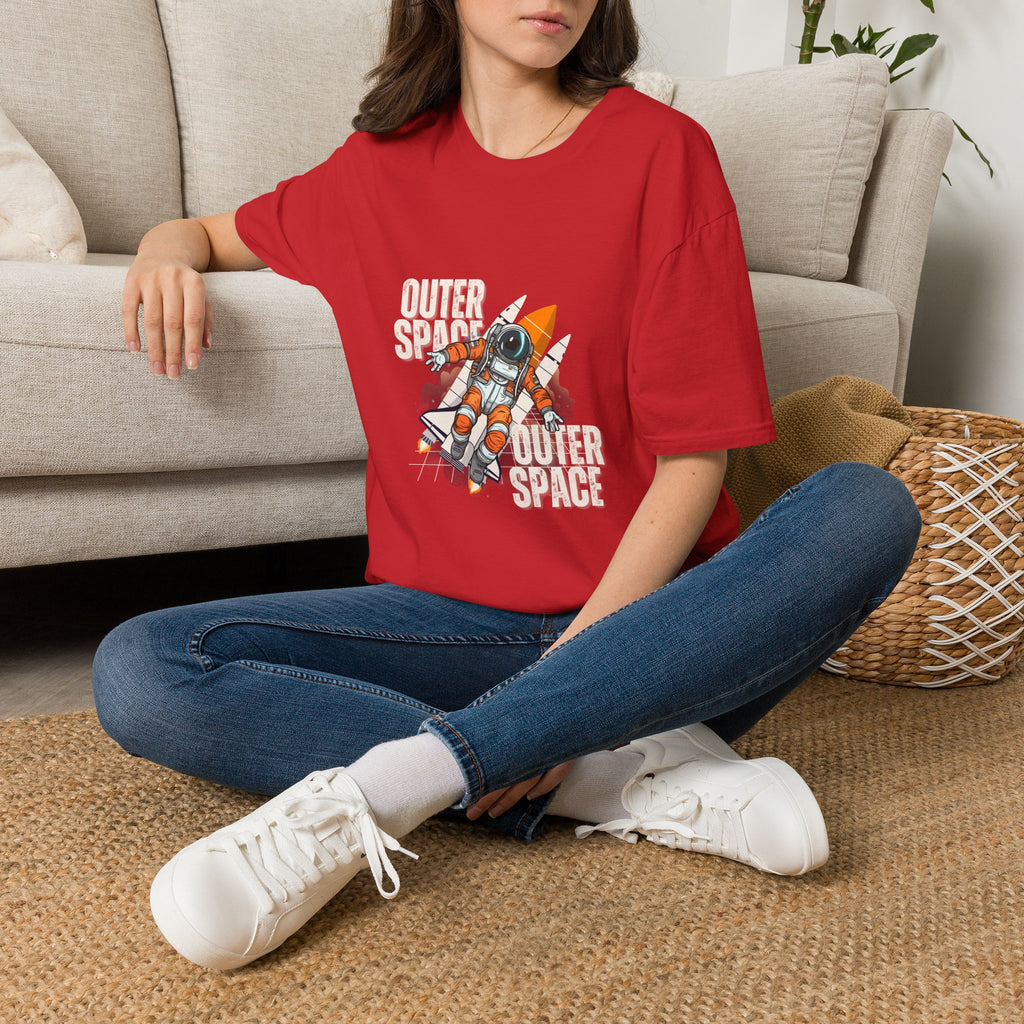 Outer Space Rocket Astronaut Tee — Retro Orange Space Shuttle T-Shirt
