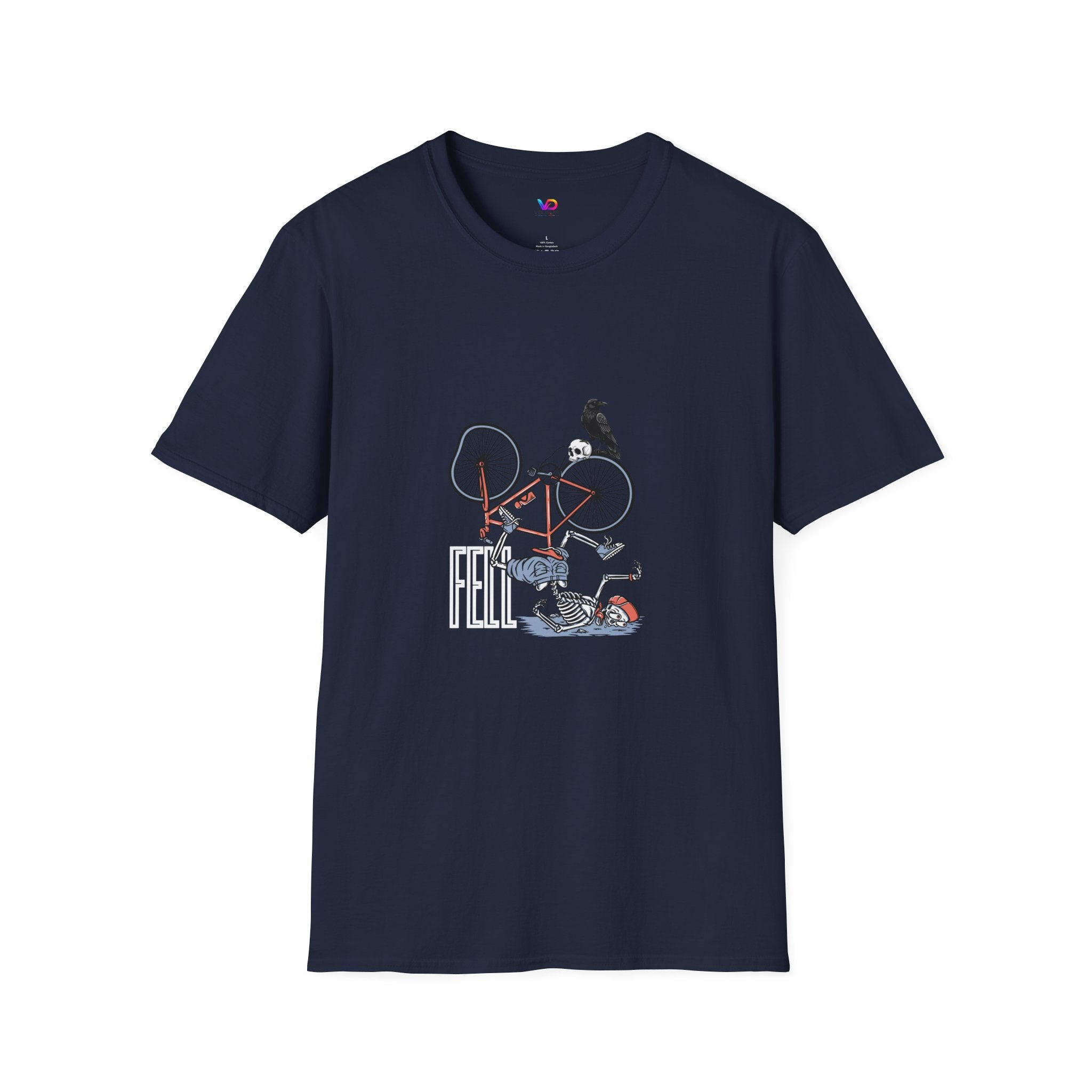 T-Shirt — Vintage Bike Crash Illustration with Crow (whimsical urban cycling tee)