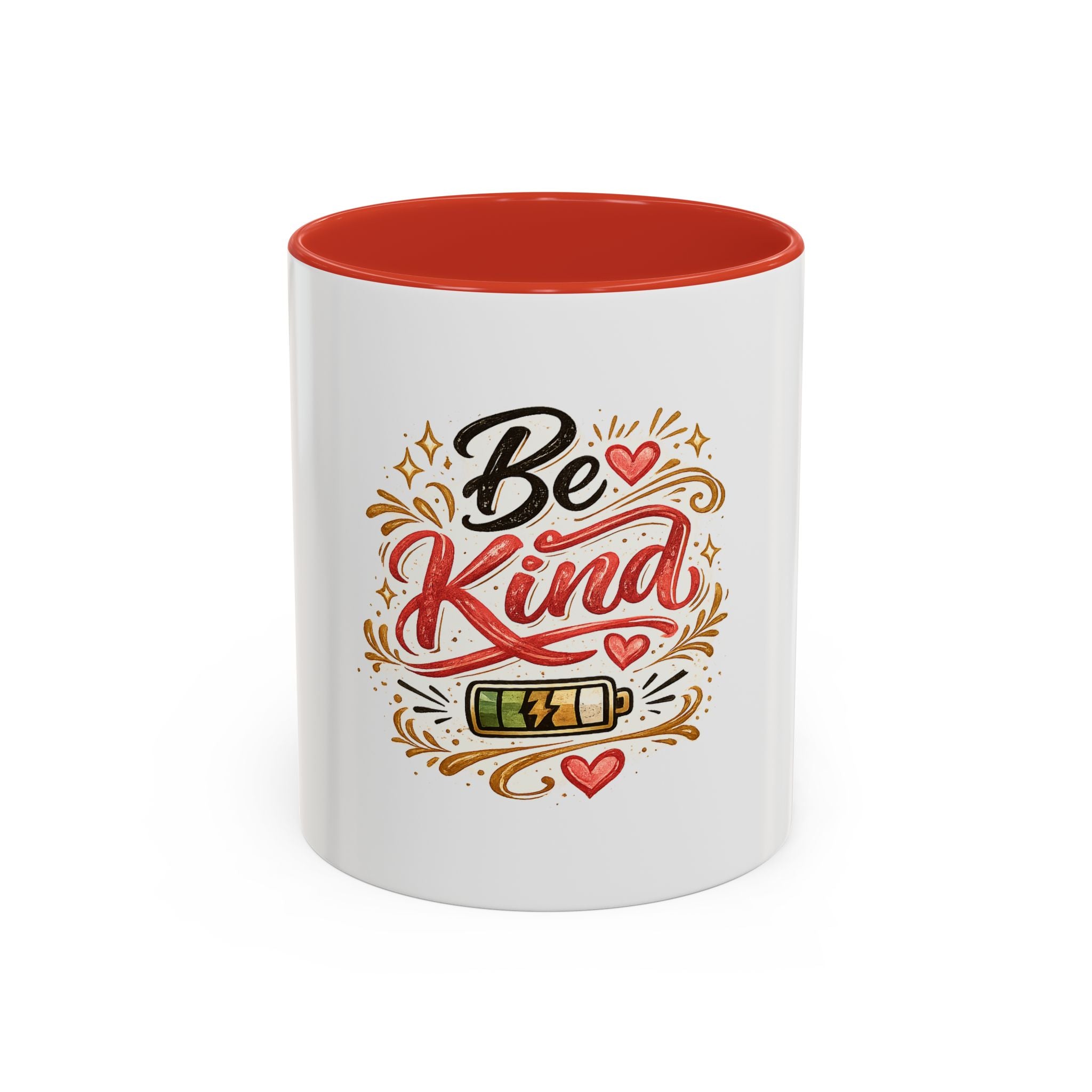 Be Kind Accent Coffee Mug — Inspirational White & Black Ceramic Mug (11/15oz)