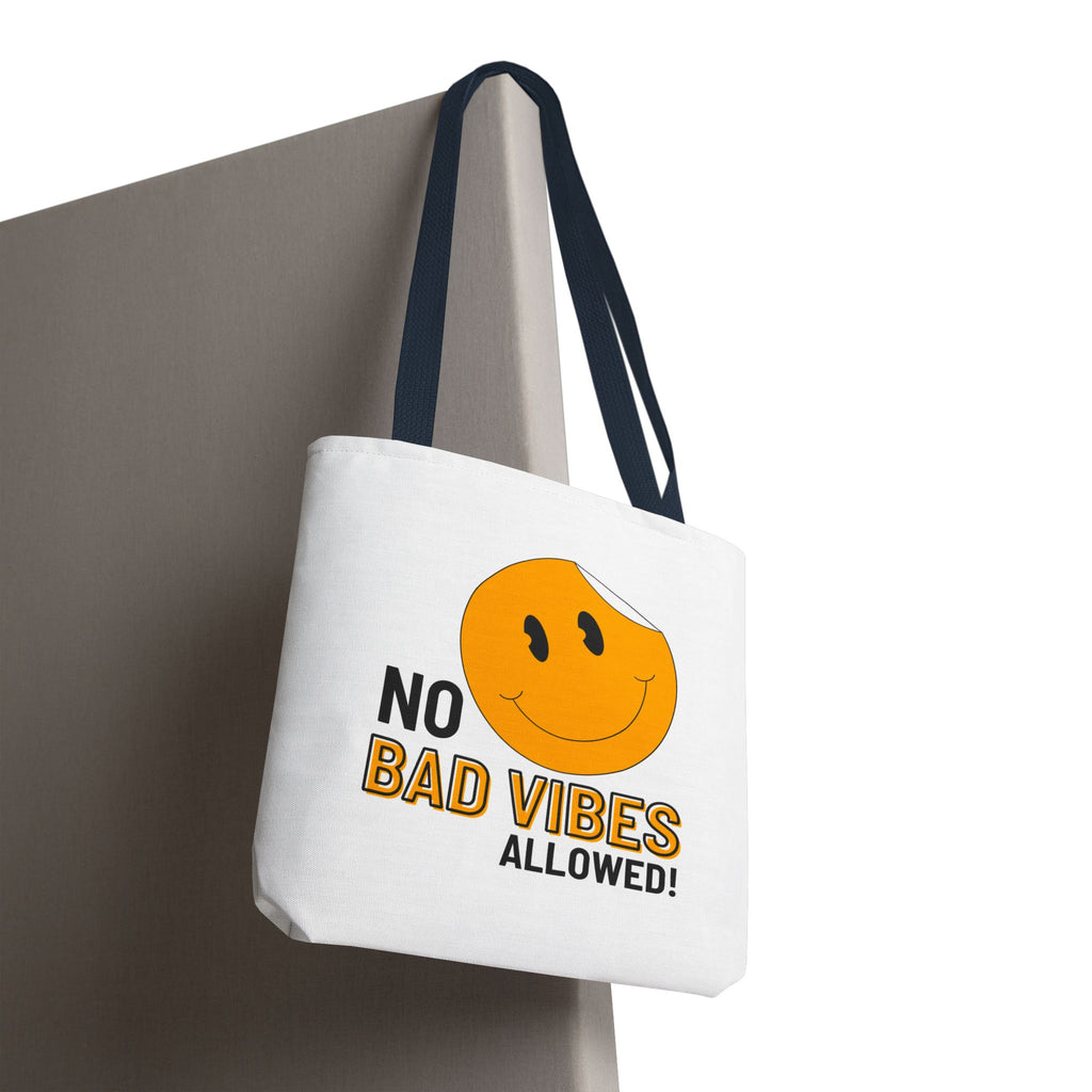 No Bad Vibes Tote Bag — Positive Smiley Reusable Beach & Grocery Bag