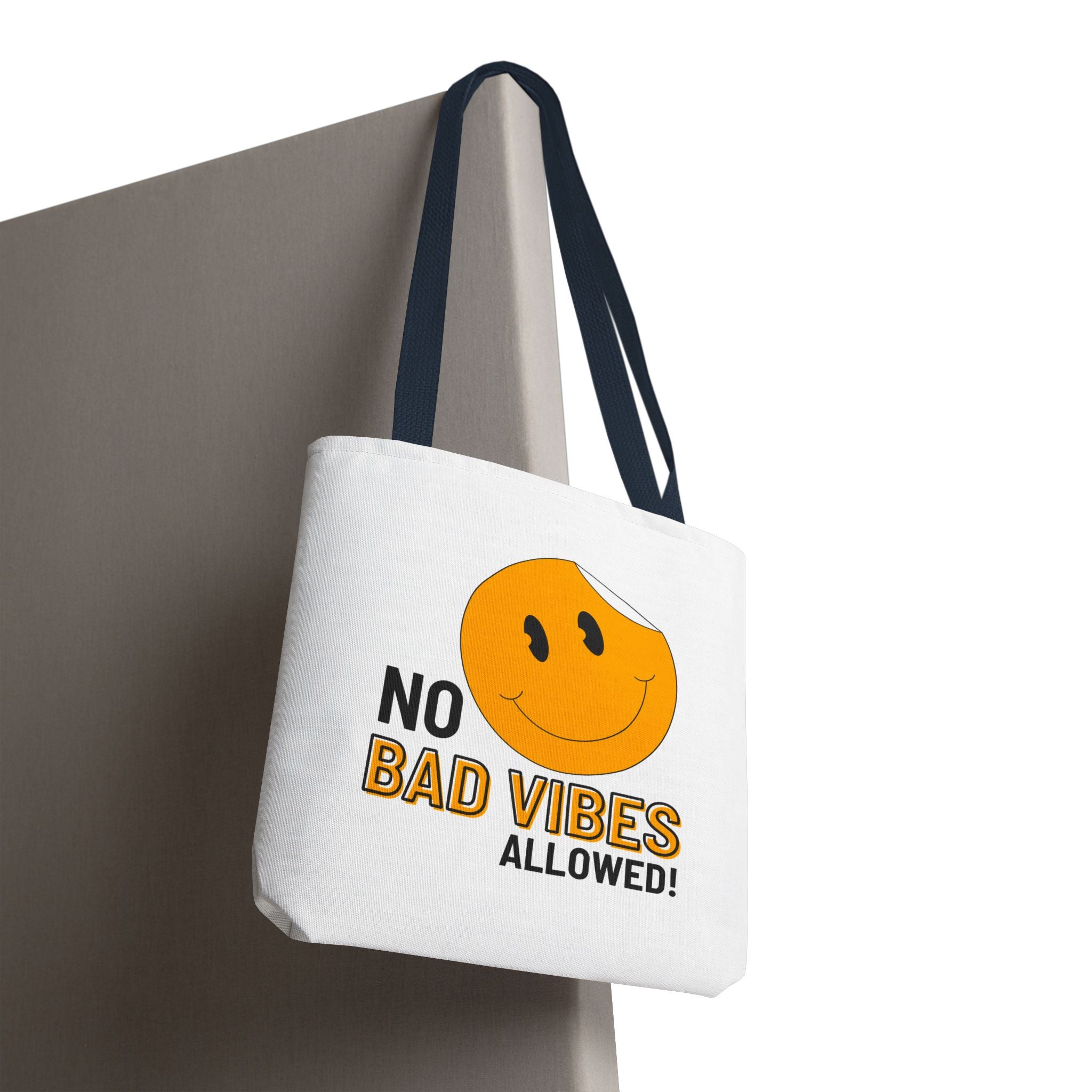 No Bad Vibes Tote Bag — Positive Smiley Reusable Beach & Grocery Bag