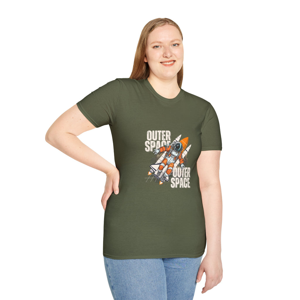 Outer Space Rocket Astronaut Tee — Retro Orange Space Shuttle T-Shirt