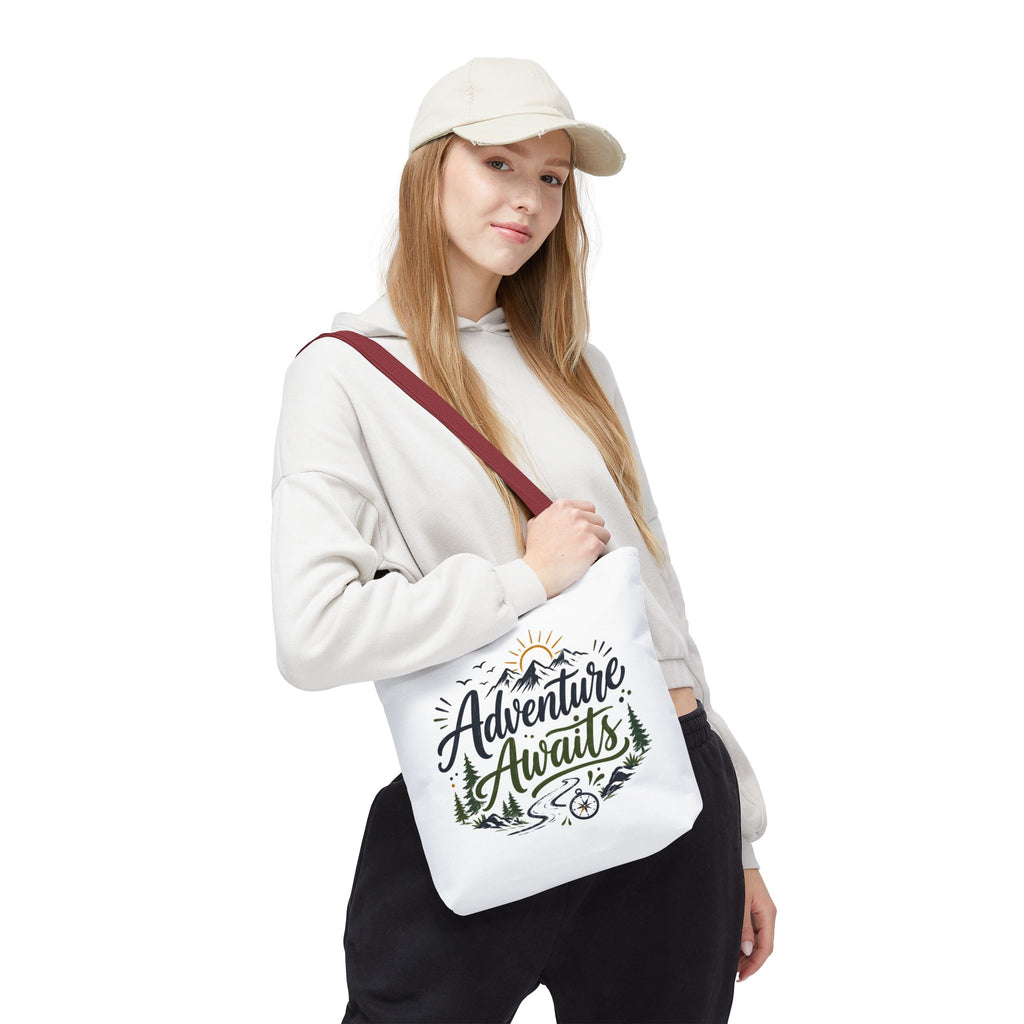 Adventure Awaits Tote Bag — Mountain Hiking Travel Canvas Tote
