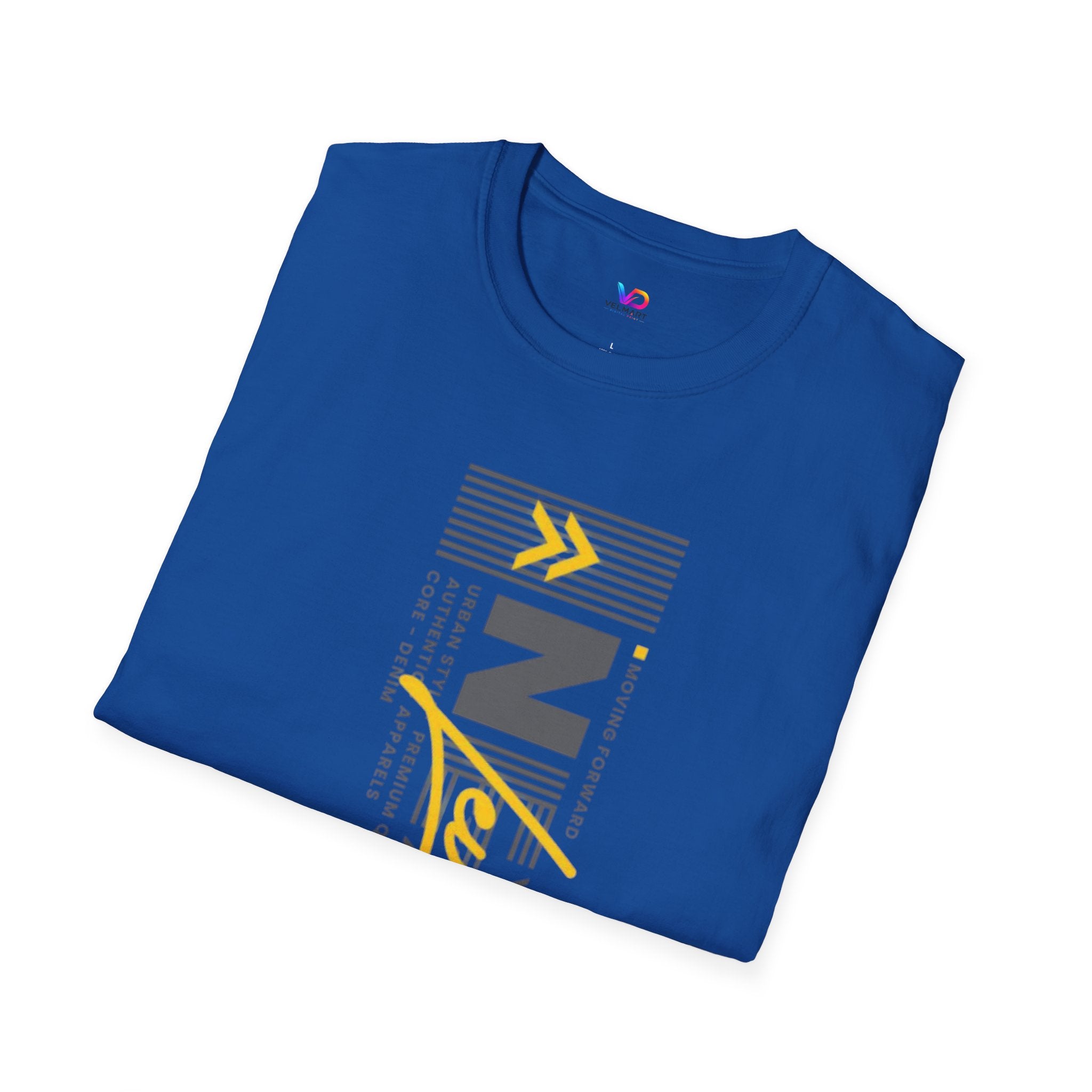 Vertical 'NEXT' Graphic T‑Shirt — Modern Yellow & Gray Streetwear Tee