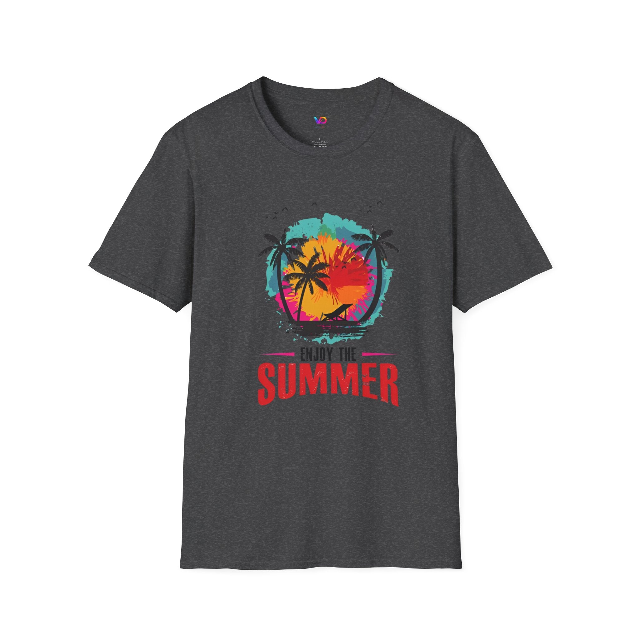 Summer Vibes T-Shirt — "Enjoy the Summer" Tropical Palm Sunset Tee