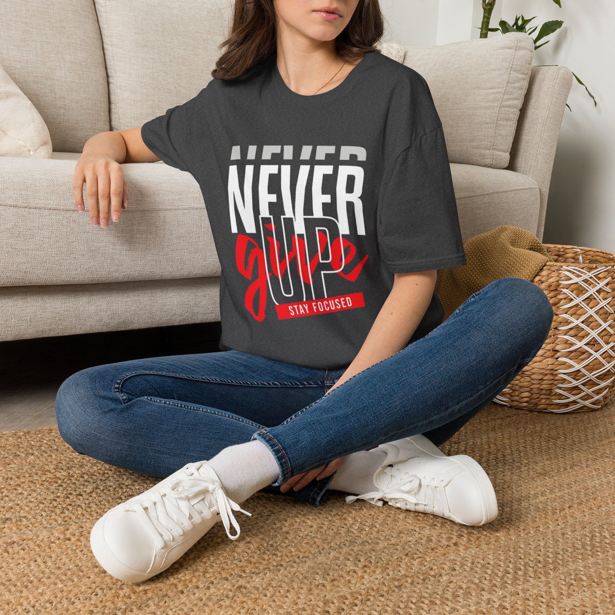 Never Give Up T-Shirt — Motivational Graphic Tee (Stay Focused)