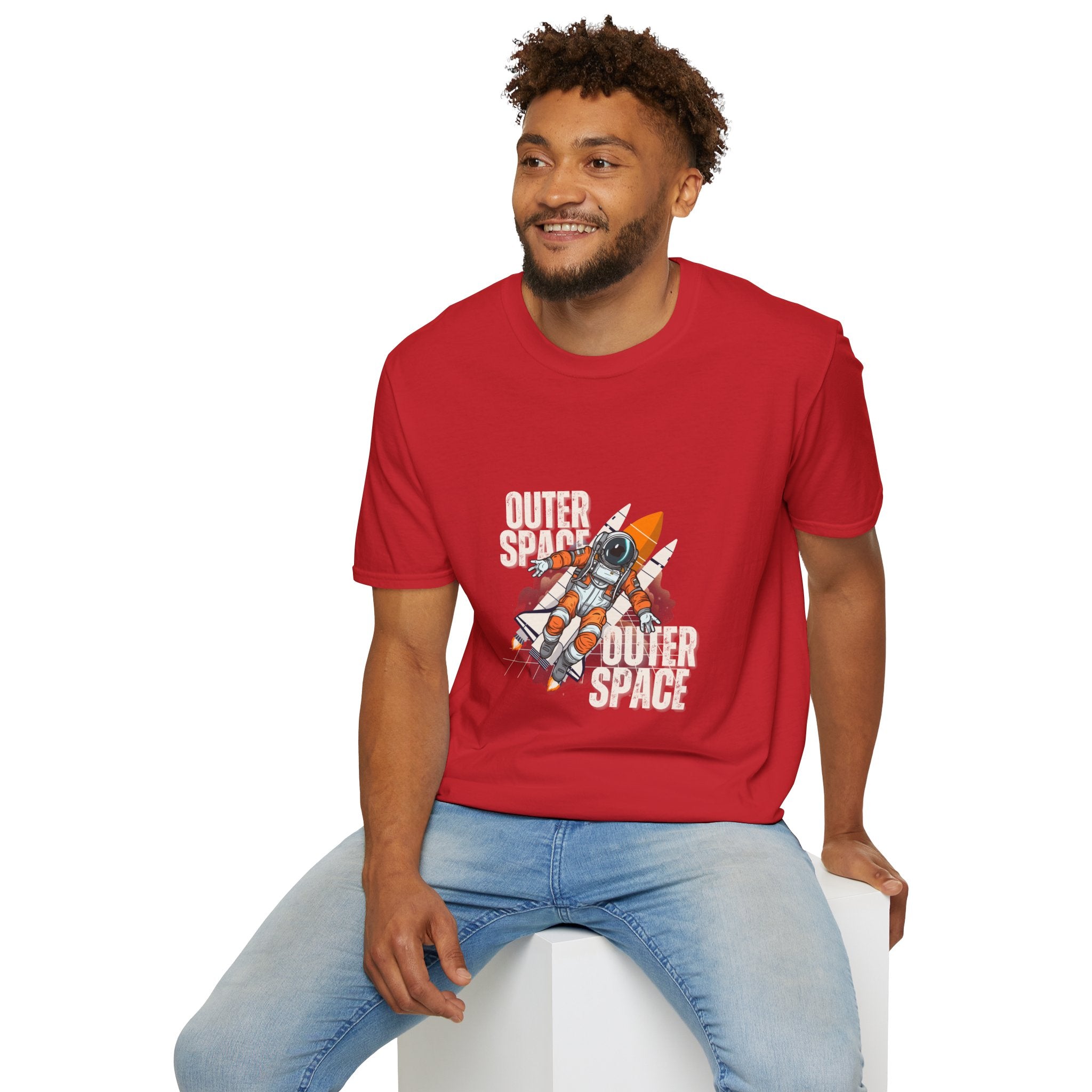 Outer Space Rocket Astronaut Tee — Retro Orange Space Shuttle T-Shirt