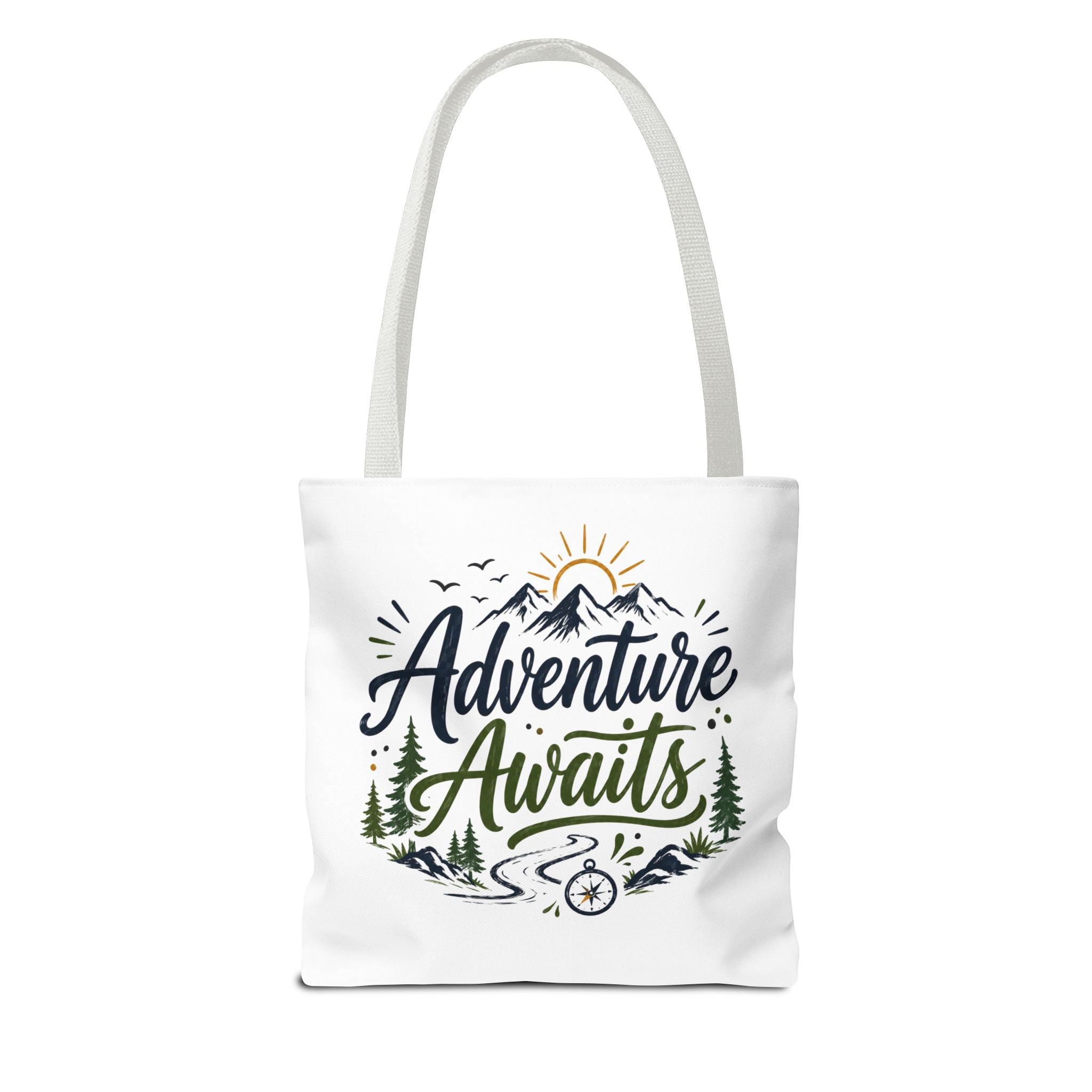Adventure Awaits Tote Bag — Mountain Hiking Travel Canvas Tote