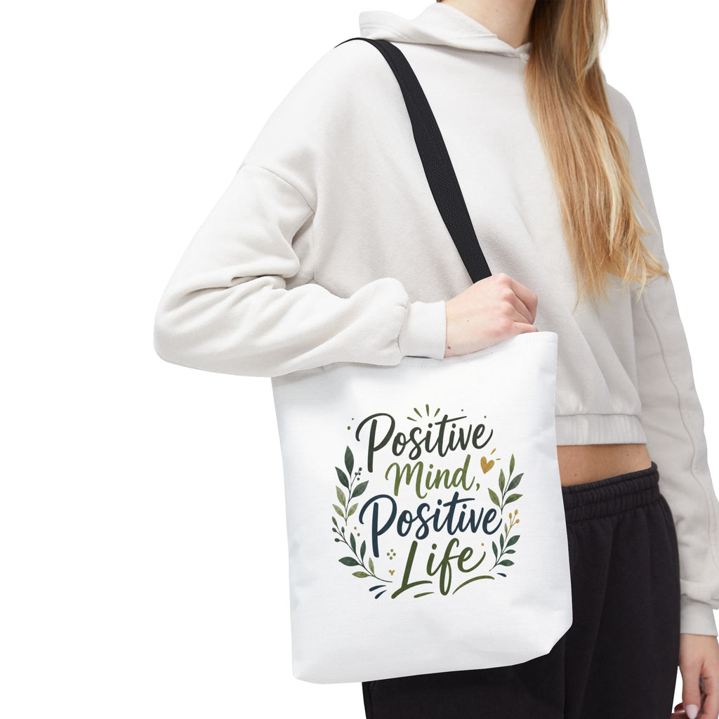 Positive Mind, Positive Life Tote Bag — Inspirational Floral Canvas Shopper