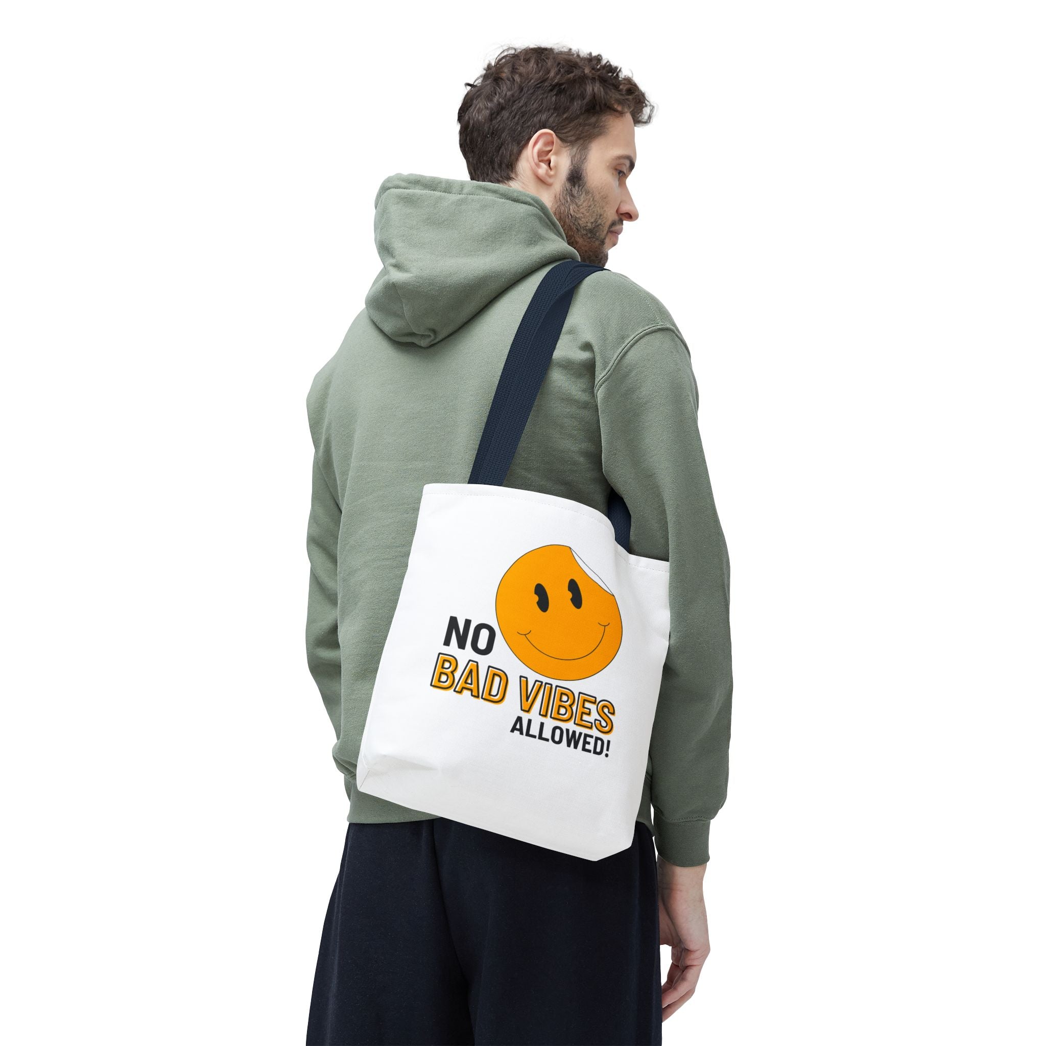 No Bad Vibes Tote Bag — Positive Smiley Reusable Beach & Grocery Bag