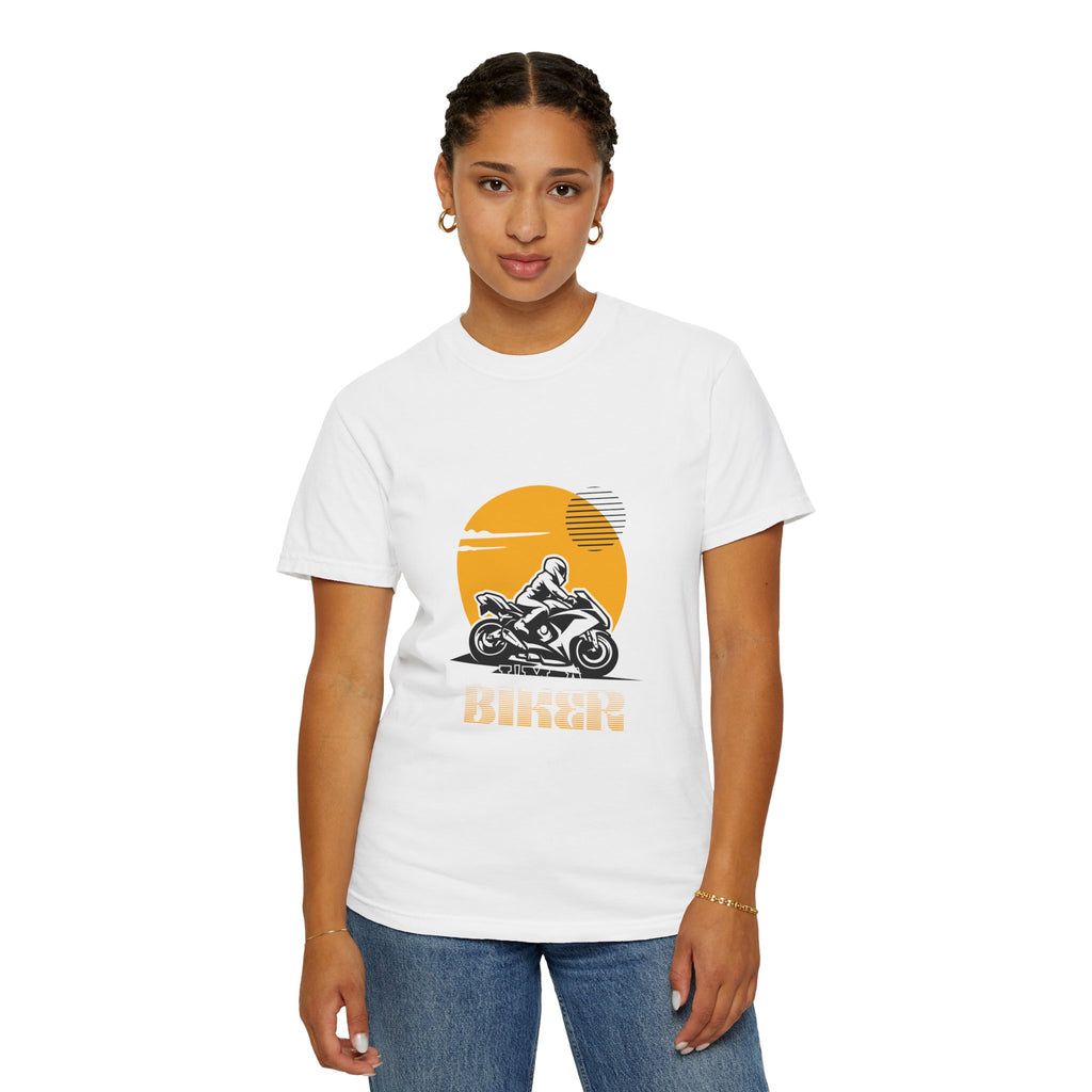 Motorcycle Rider T-Shirt — Retro Sunset Biker Graphic