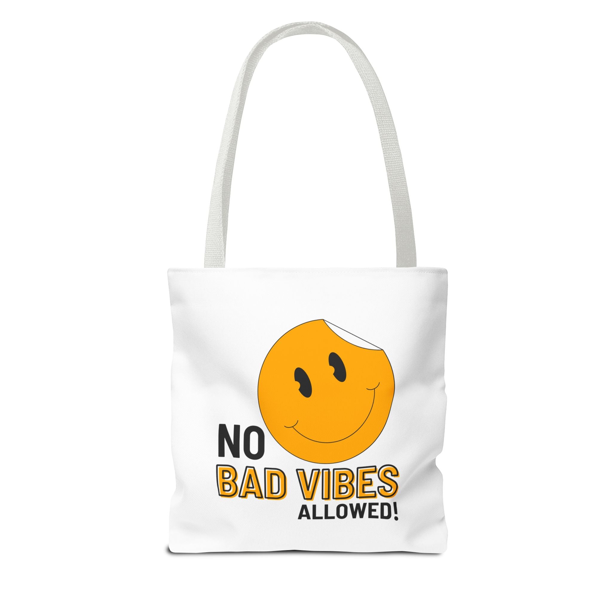 No Bad Vibes Tote Bag — Positive Smiley Reusable Beach & Grocery Bag