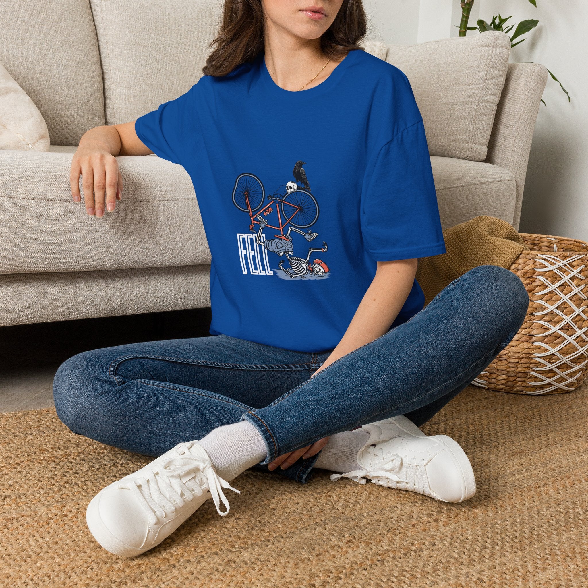T-Shirt — Vintage Bike Crash Illustration with Crow (whimsical urban cycling tee)