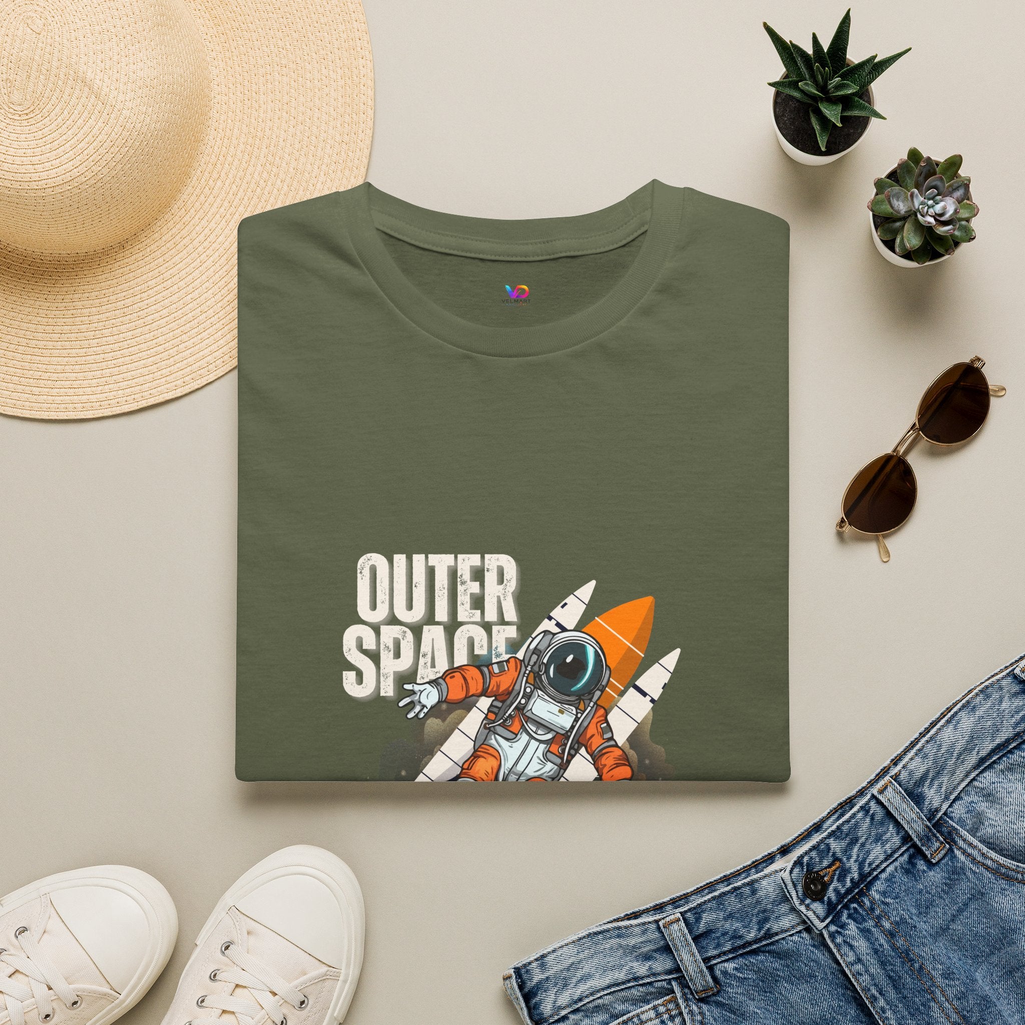 Outer Space Rocket Astronaut Tee — Retro Orange Space Shuttle T-Shirt