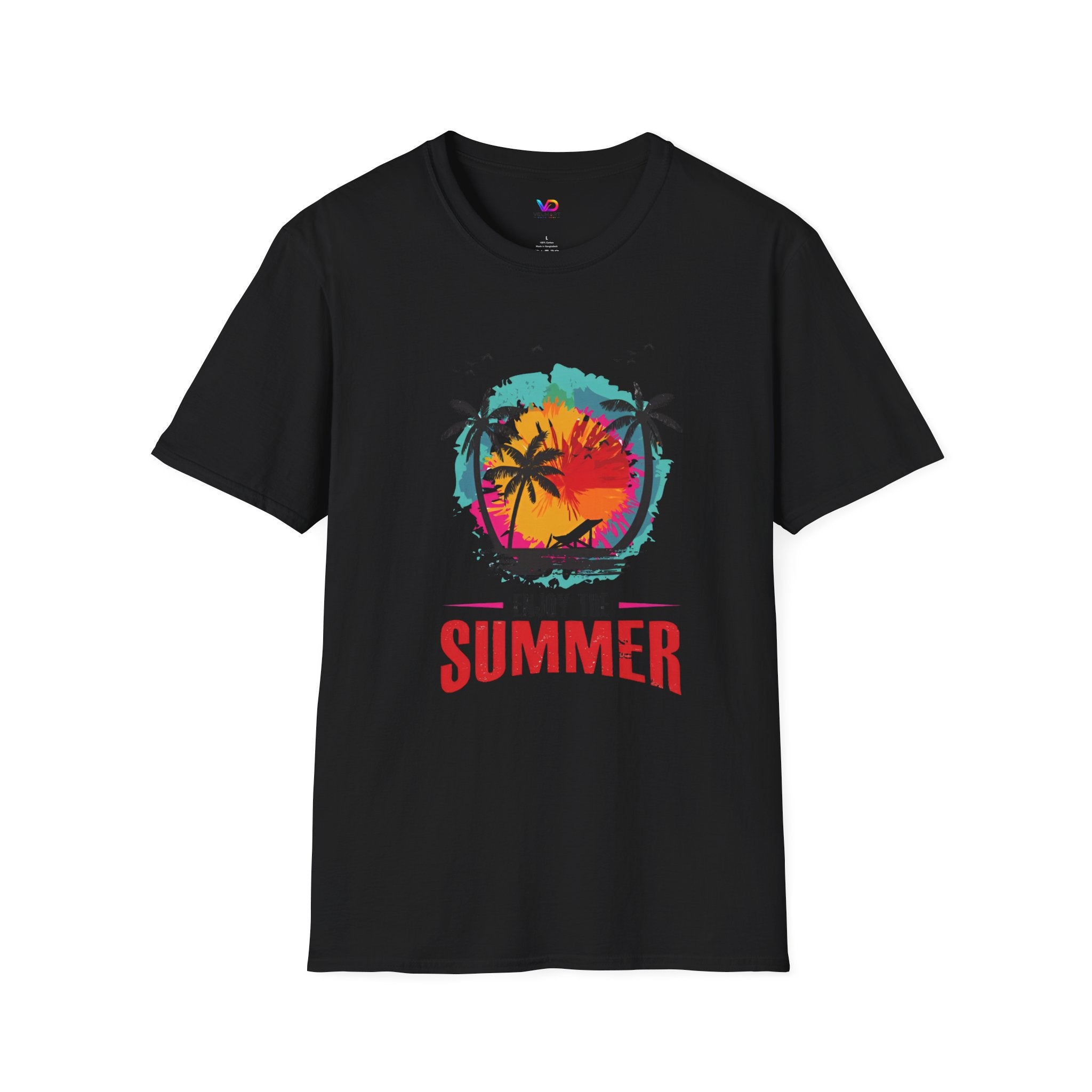 Summer Vibes T-Shirt — "Enjoy the Summer" Tropical Palm Sunset Tee