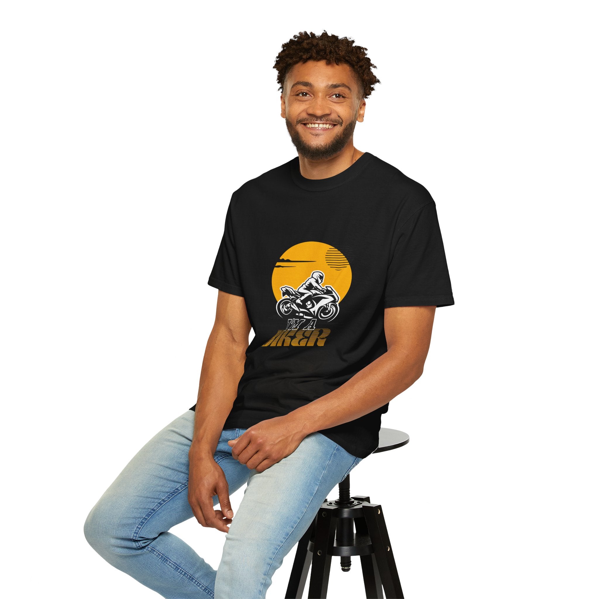 Motorcycle Rider T-Shirt — Retro Sunset Biker Graphic