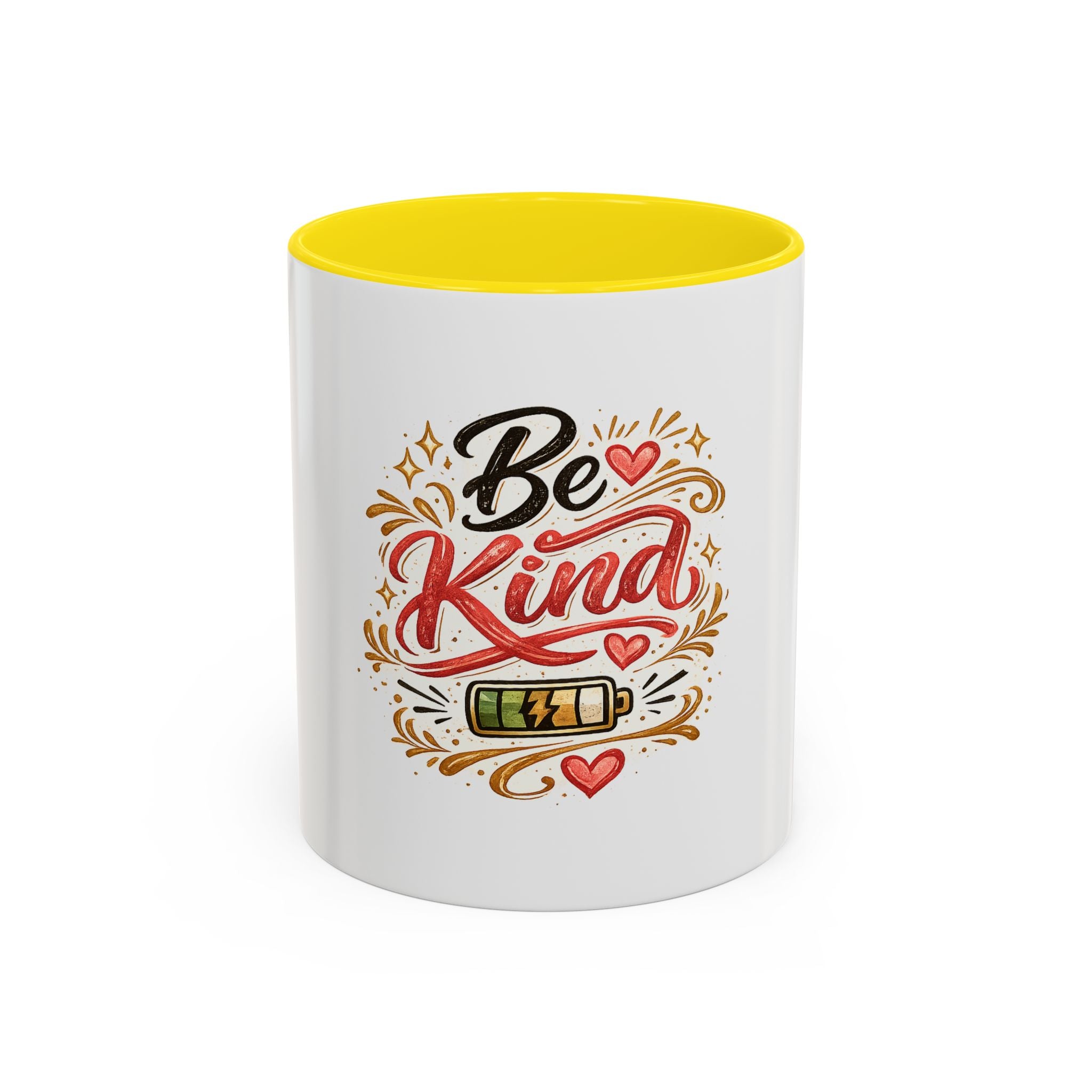 Be Kind Accent Coffee Mug — Inspirational White & Black Ceramic Mug (11/15oz)