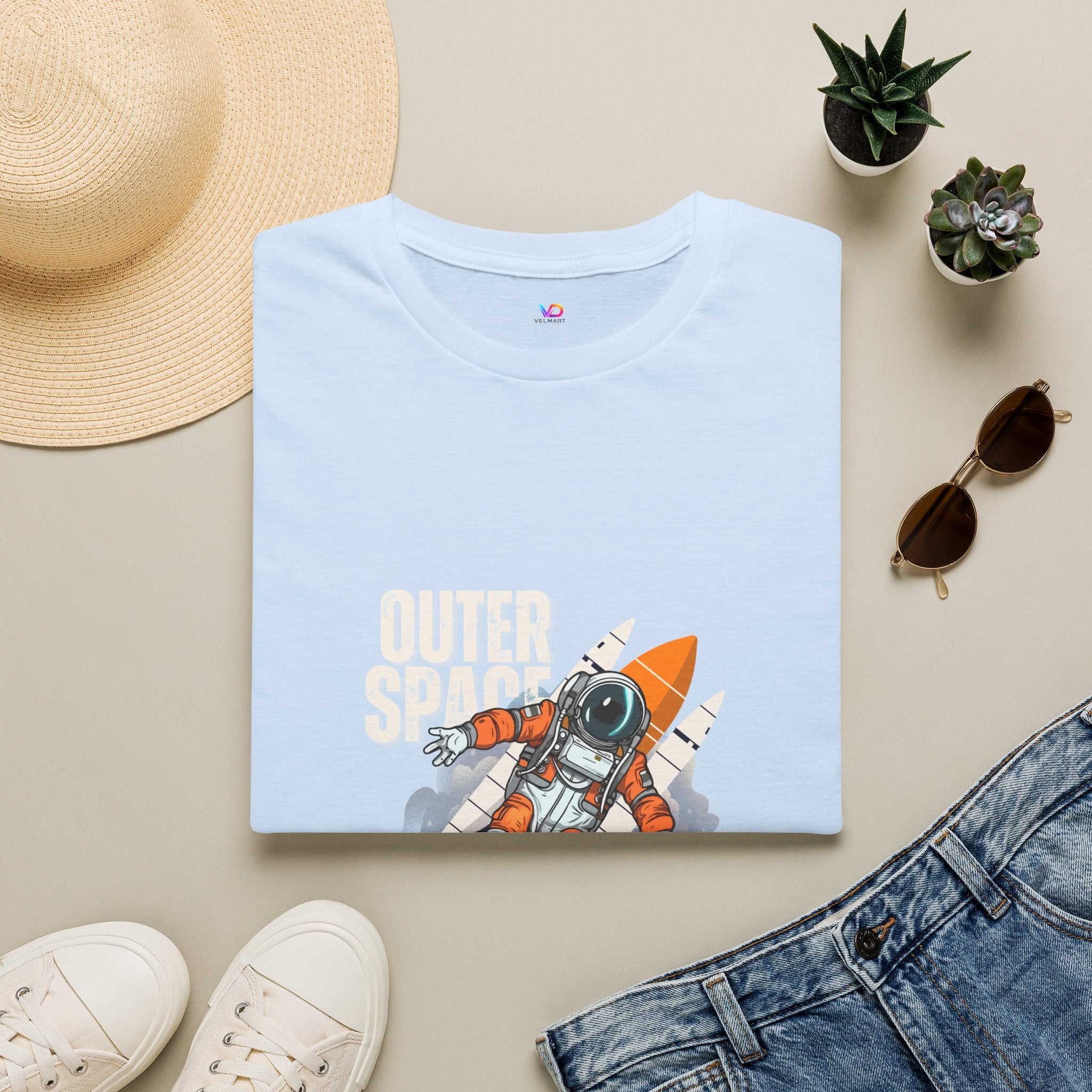 Outer Space Rocket Astronaut Tee — Retro Orange Space Shuttle T-Shirt