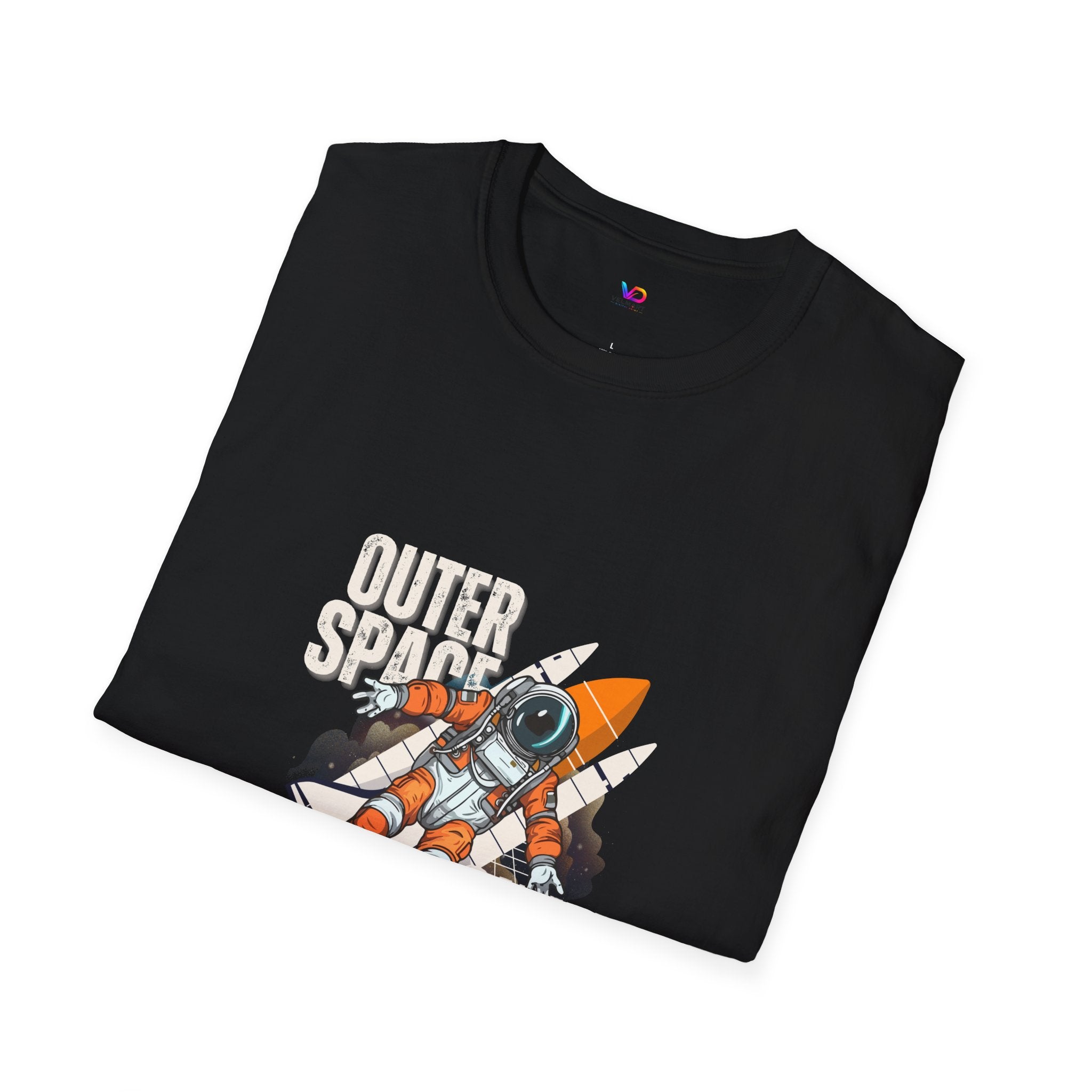 Outer Space Rocket Astronaut Tee — Retro Orange Space Shuttle T-Shirt