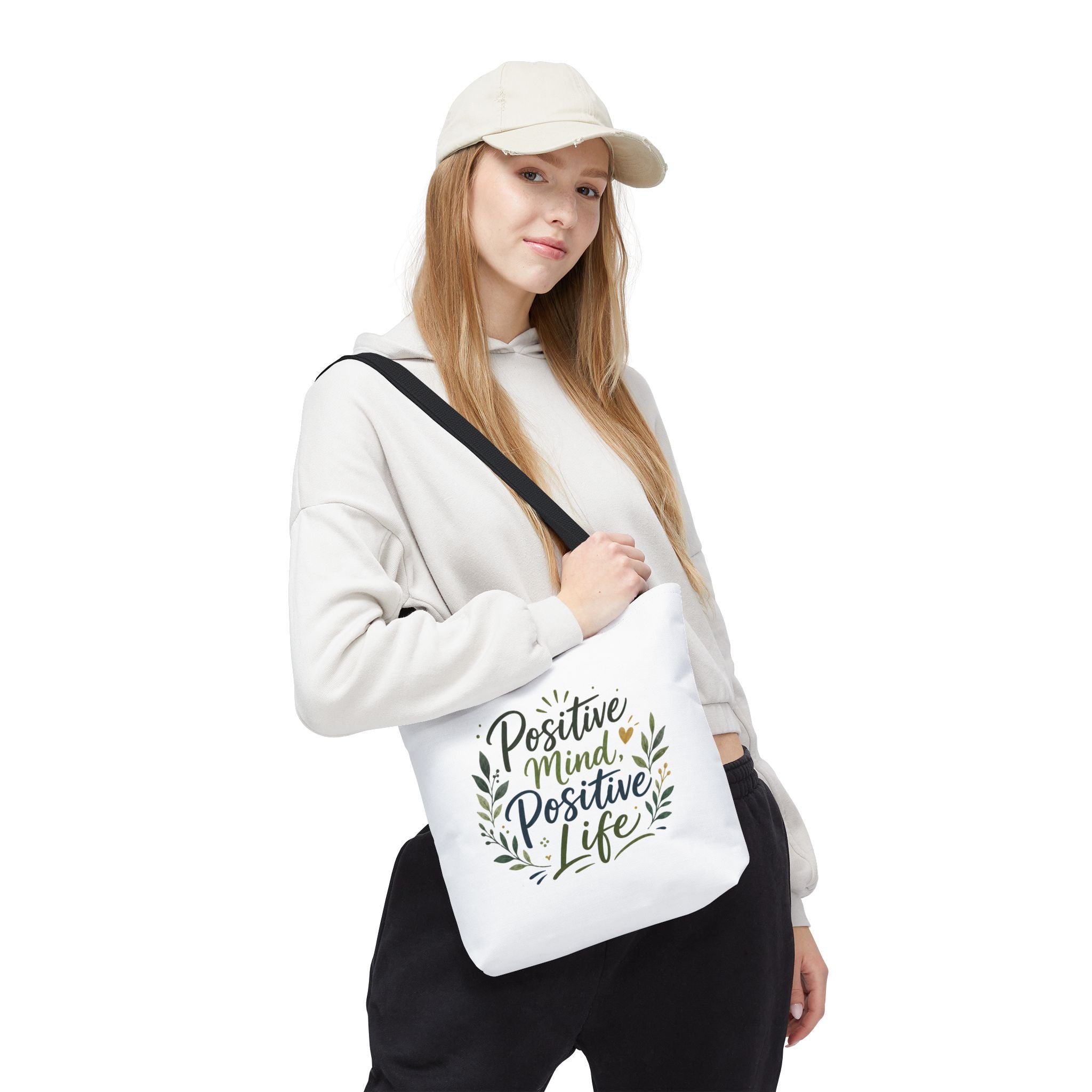 Positive Mind, Positive Life Tote Bag — Inspirational Floral Canvas Shopper