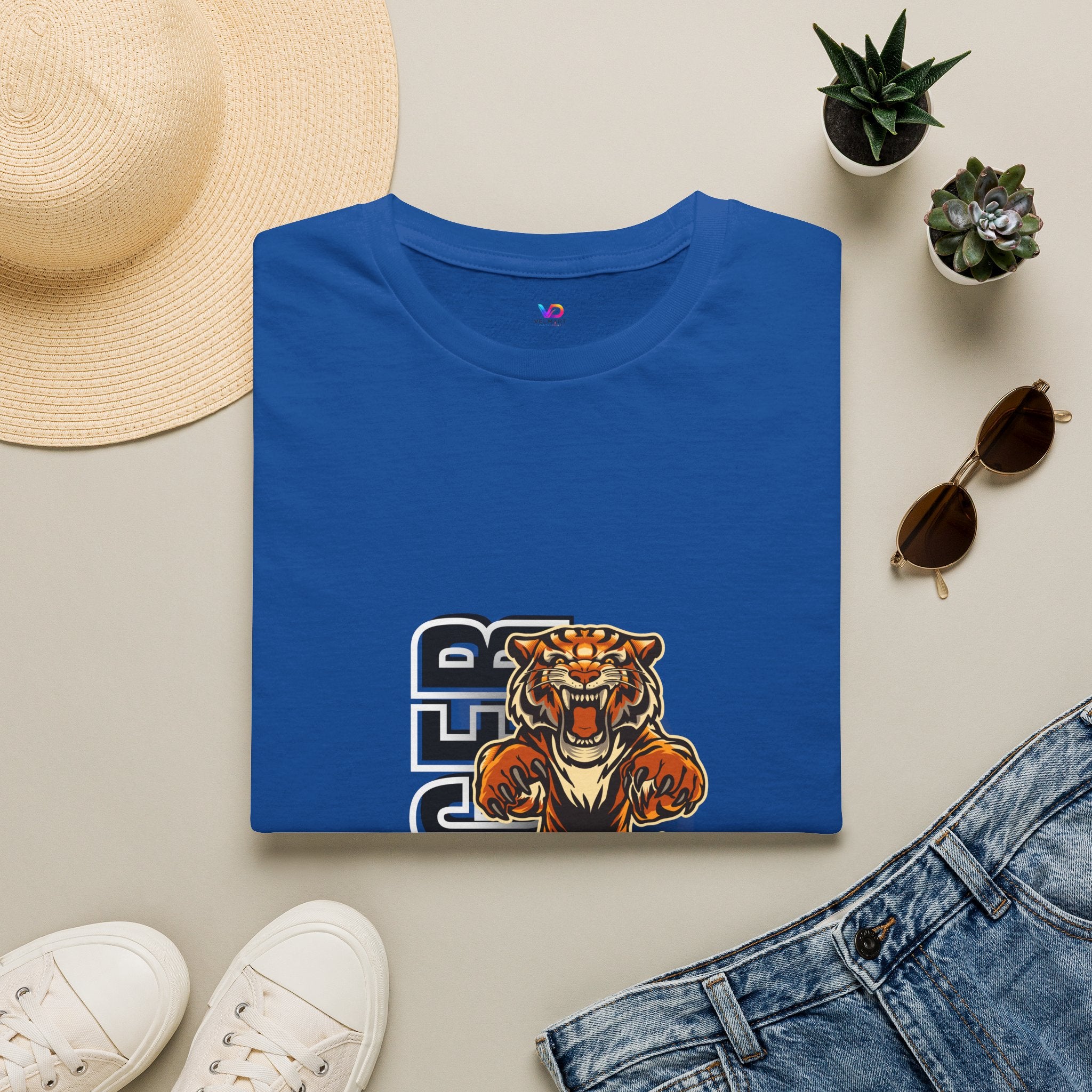 Tiger Graphic T-Shirt – Fierce Roaring Tiger Vertical Text Design