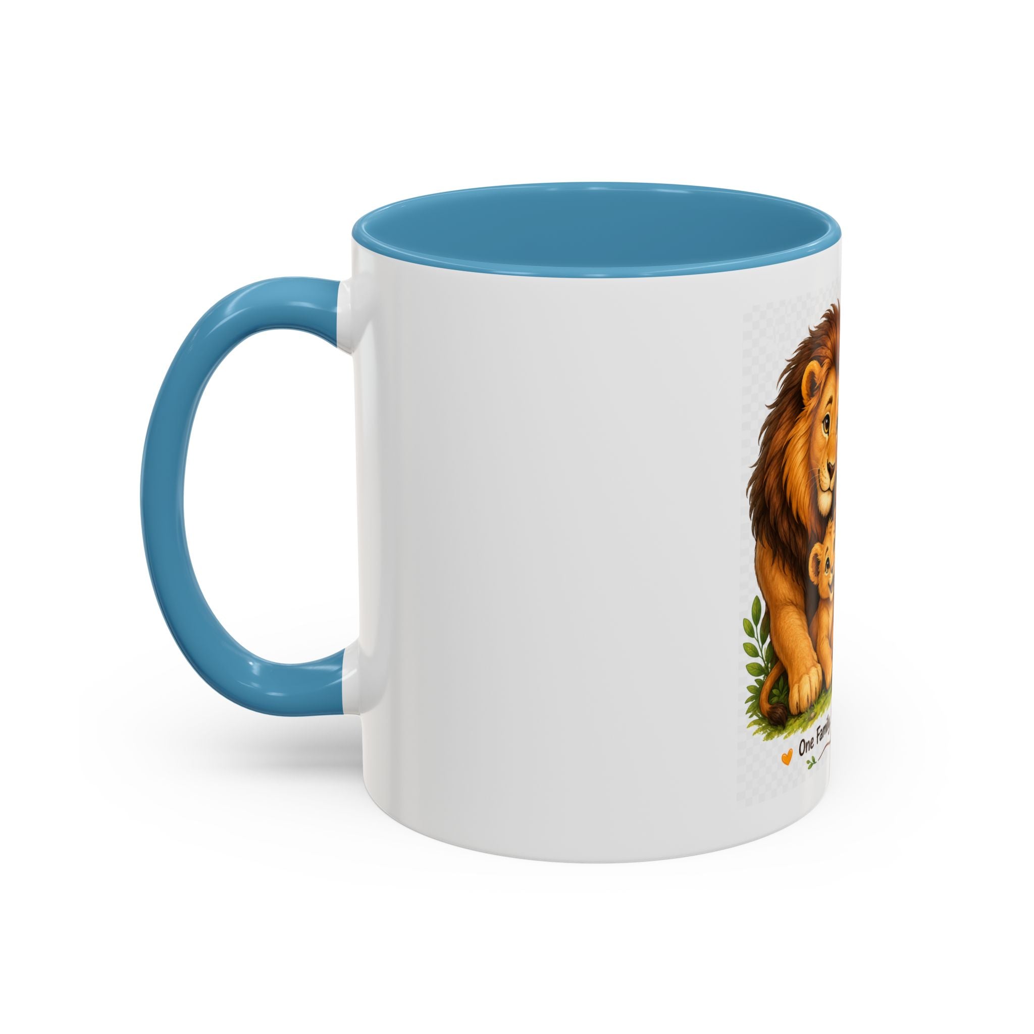 Family Lion Coffee Mug — "Together We Are Strong, Love Grows Here" Accent Mug