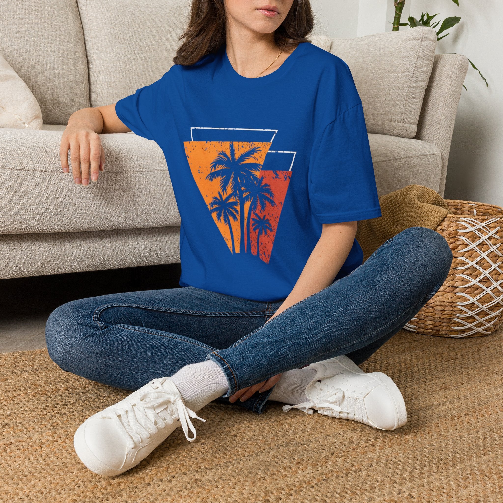Vintage Palm Triangle T‑Shirt — Retro Sunset Beach Tee
