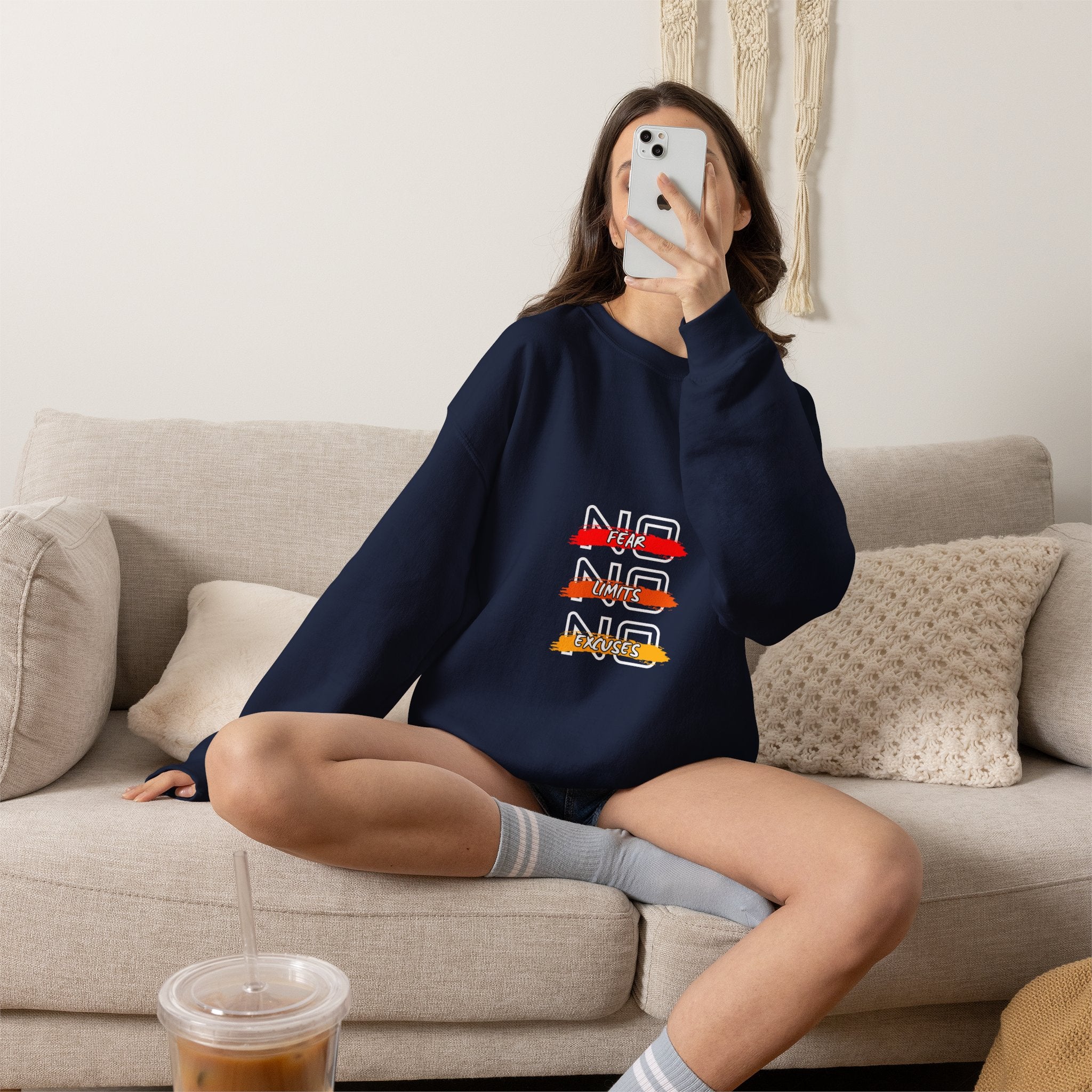 No Fear No Limits No Doubt Crewneck Sweatshirt — Motivational Graphic Pullover